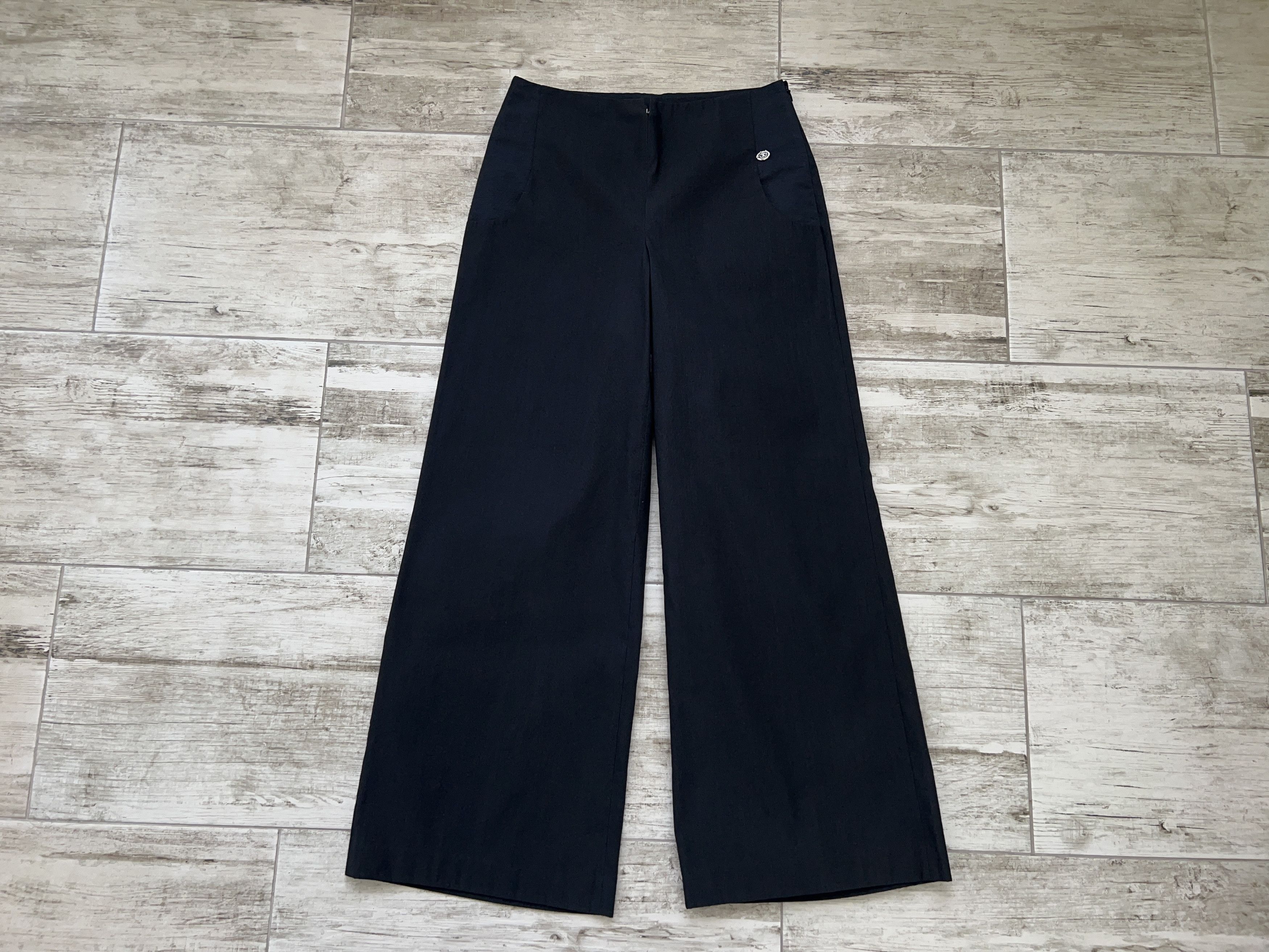 Chanel × Designer Womens 2009 Ribbed Wide Leg Palazzo Pants Trousers Black Size 28" / US 6 / IT 42 - 4 Thumbnail