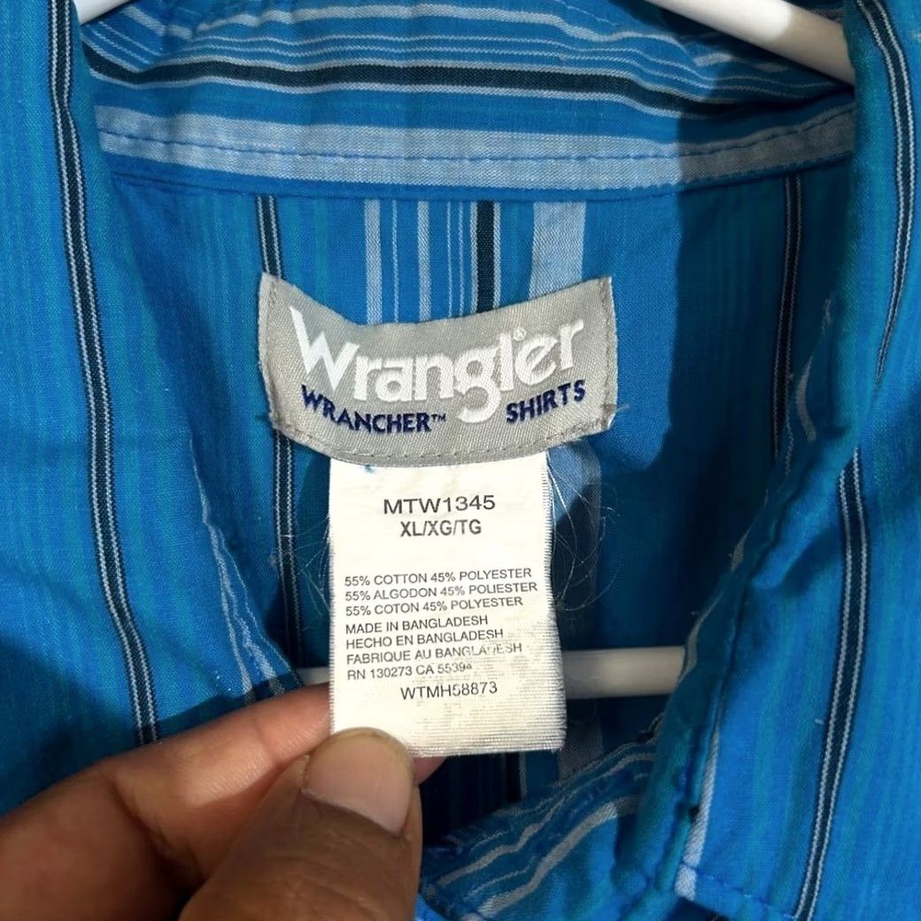 Wrangler Wrangler Shirt Western Cowboy Pearl Snap Striped Blue Gray Long Sleeve Men's XL Button Up Size US XL / EU 56 / 4 - 3 Thumbnail