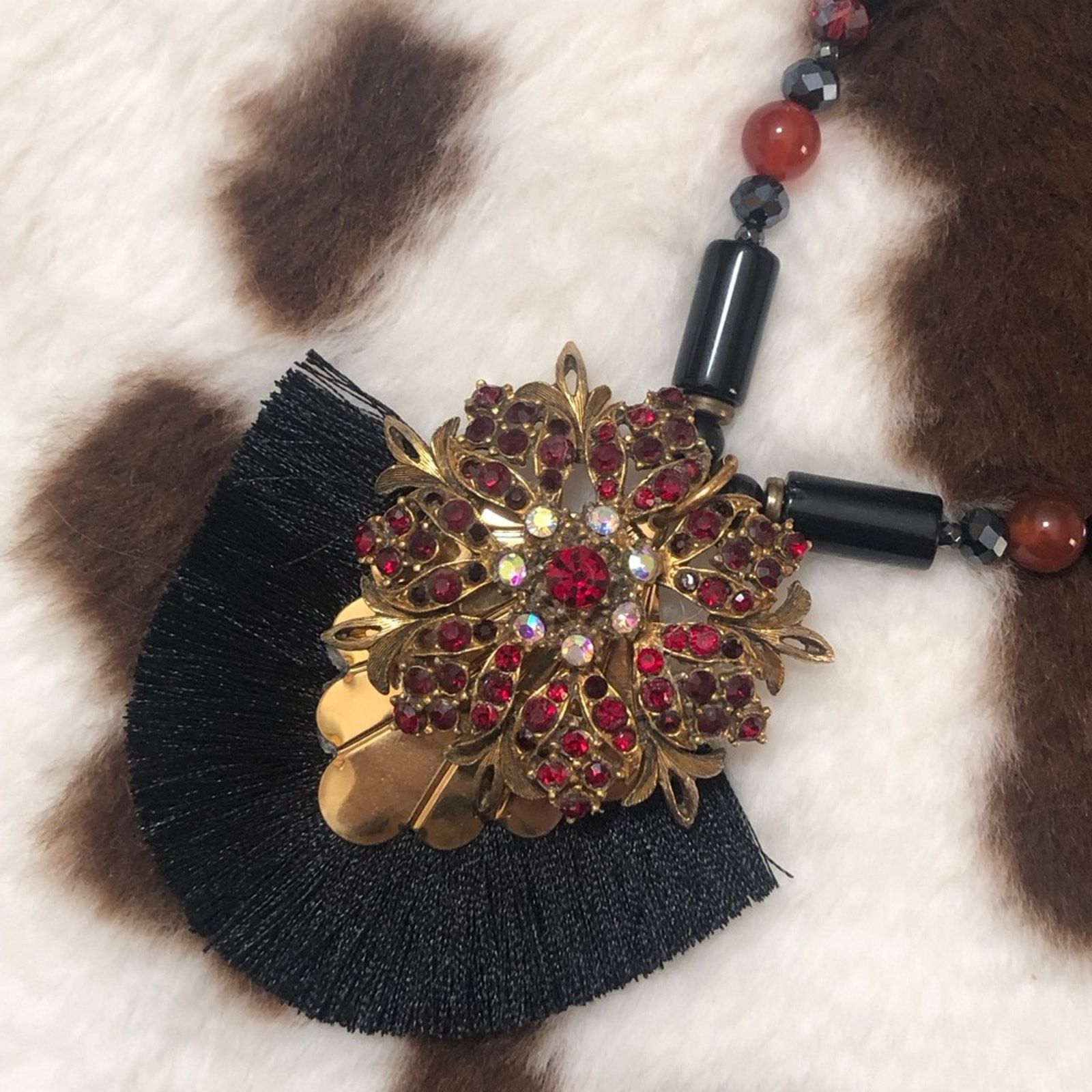 Handmade Handcrafted repurpose Florenza black onyx carnelian necklace Size ONE SIZE - 7 Thumbnail