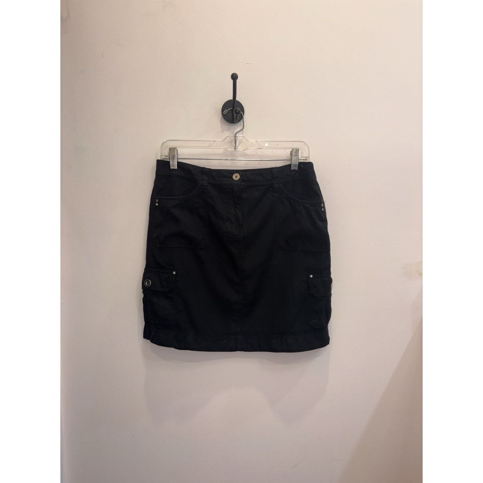 White House Black Market Y2K Black Cargo Mini Skirt Silver Hardware Pockets Goth Sz M Size 29" - 9 Thumbnail