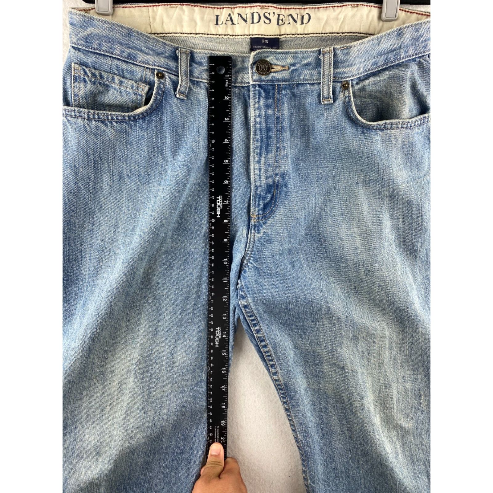 Lands' End Lands' End Jeans Mens 35 x 29 Blue Denim Straight Regular Rise Mid Belt Loops 5-Pocket Design Casual Pant Size US 35 - 4 Thumbnail