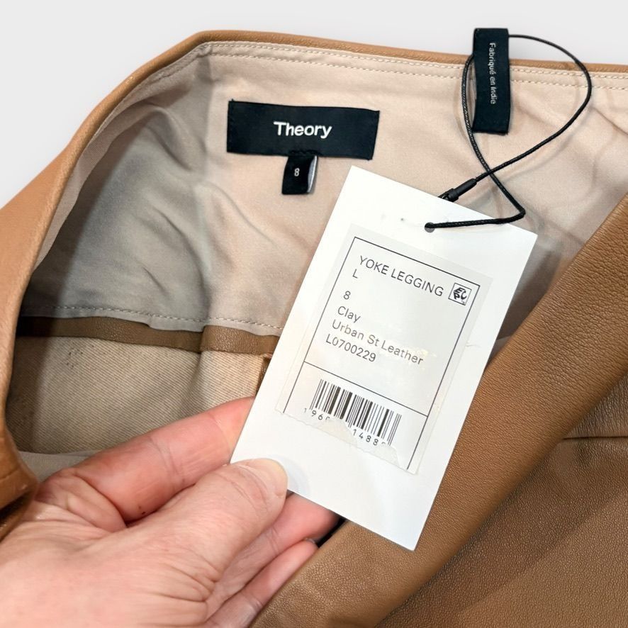 Theory NWT THEORY Leather Yoke Pants 8 Chestnut Clay Lambskin Slim Size 30" / US 8 / IT 44 - 5 Thumbnail