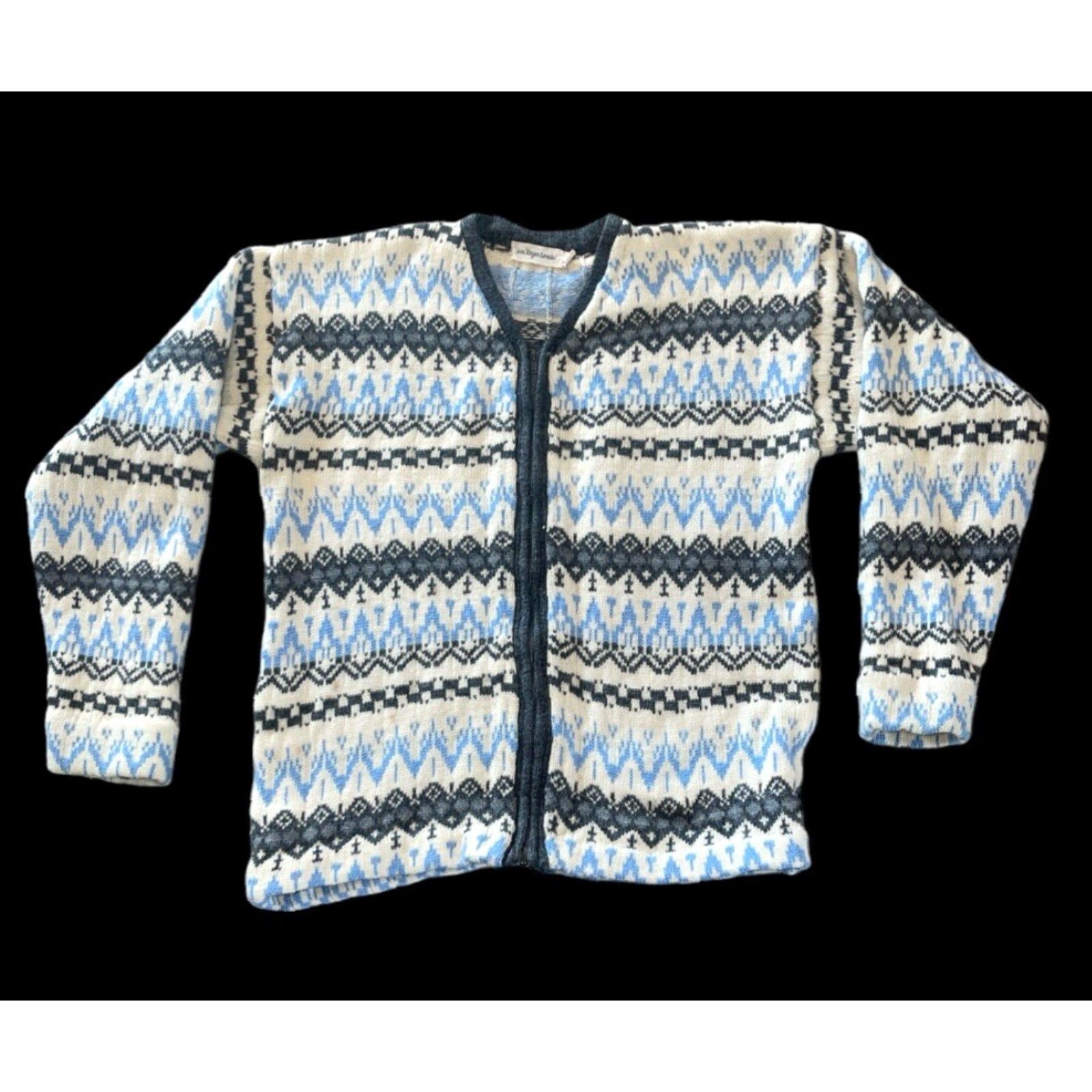 Vintage VINTAGE Nordic Icelandic Design 100% Virgin Worsted Wool Sweater Jacket Women M Full Zip Blue Gray Cream Cardigan Womens Size M / US 6-8 / IT 42-44 - 2 Thumbnail