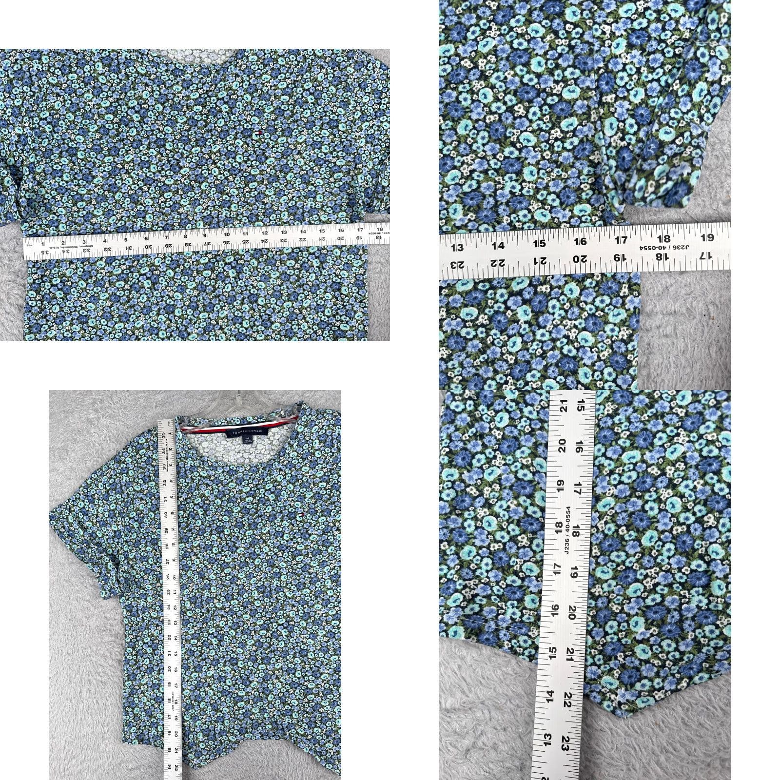 Tommy Hilfiger Tommy Hilfiger Shirt Women Small Blue Floral Crew Neck Cotton Blend Short Sleeve Size S / US 4 / IT 40 - 8 Thumbnail