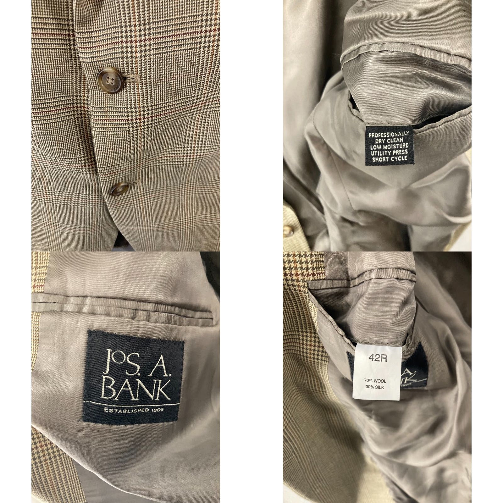 Jos. A. Bank Jos. A. Bank Suit Jacket Mens 42 R Wool Silk Blend Glen Check Jacket Single-Breasted 2-Button Notch Mens 42 R Multicolor Size 42R - 8 Thumbnail