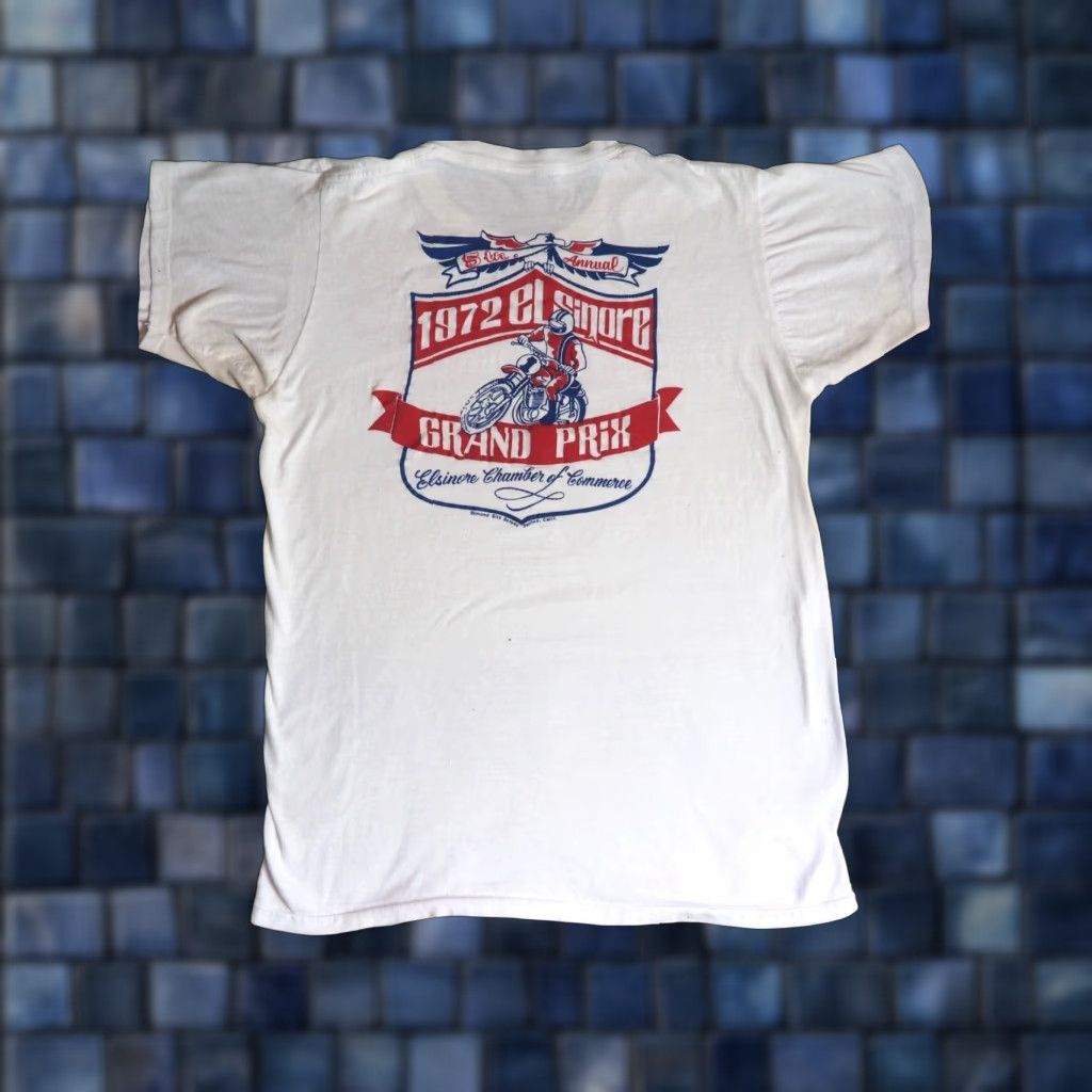 Vintage VTG 70s Elsinore Grand Prix Moto Honda McQueen White Tee T-Shirt L Mens Graphic Tee 1972 Vintage Sportswear/Beach Size US L / EU 52-54 / 3 - 1 Thumbnail