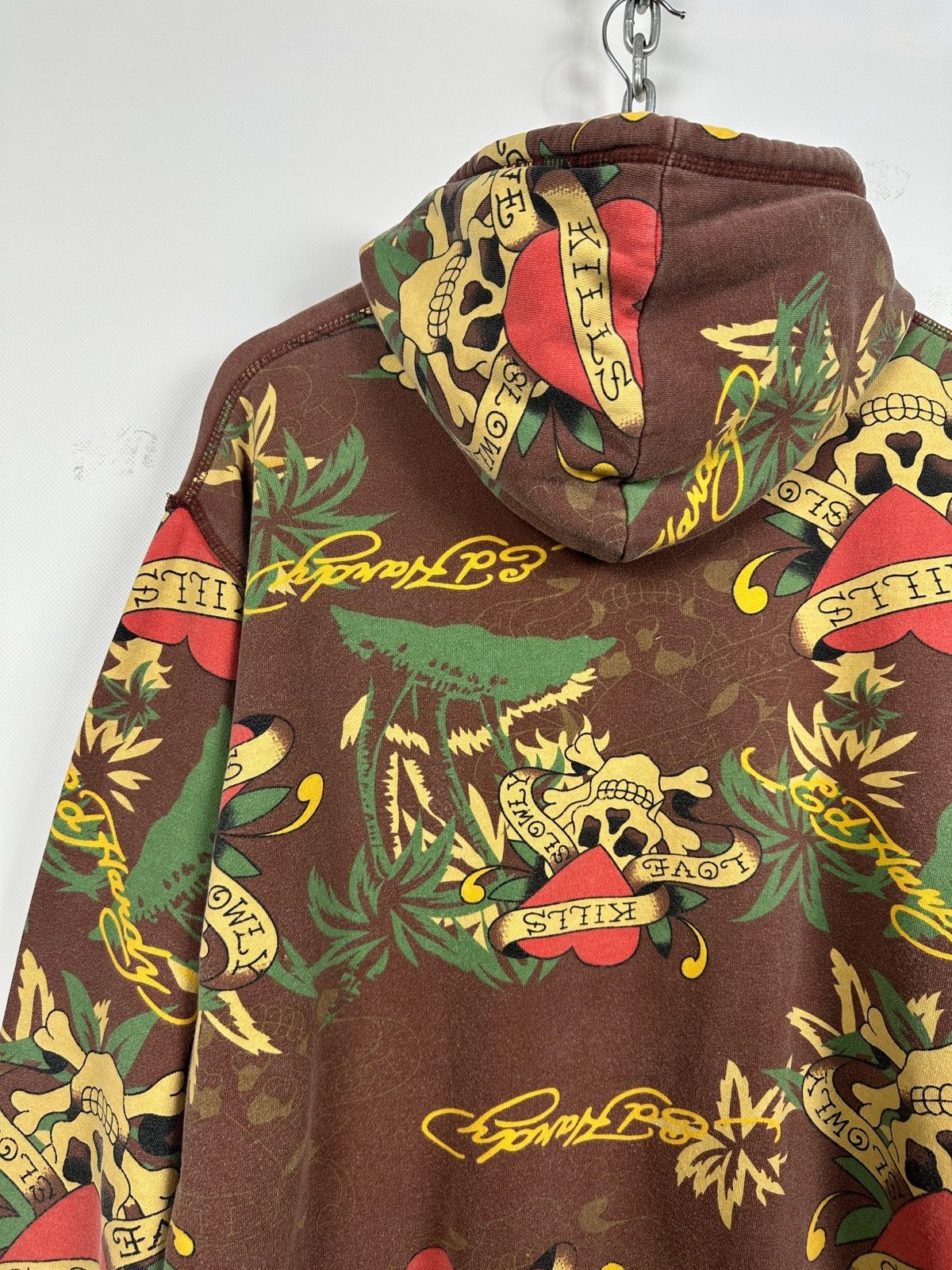 Ed Hardy Vintage Ed Hardy Skull Heart Tattoo AOP Brown Zip Up Hoodie Size US XL / EU 56 / 4 - 15 Thumbnail