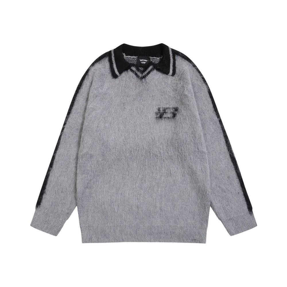 Designer × Vintage College Plush Polo Neck Knit Fur Sweater Size US M / EU 48-50 / 2 - 3 Thumbnail