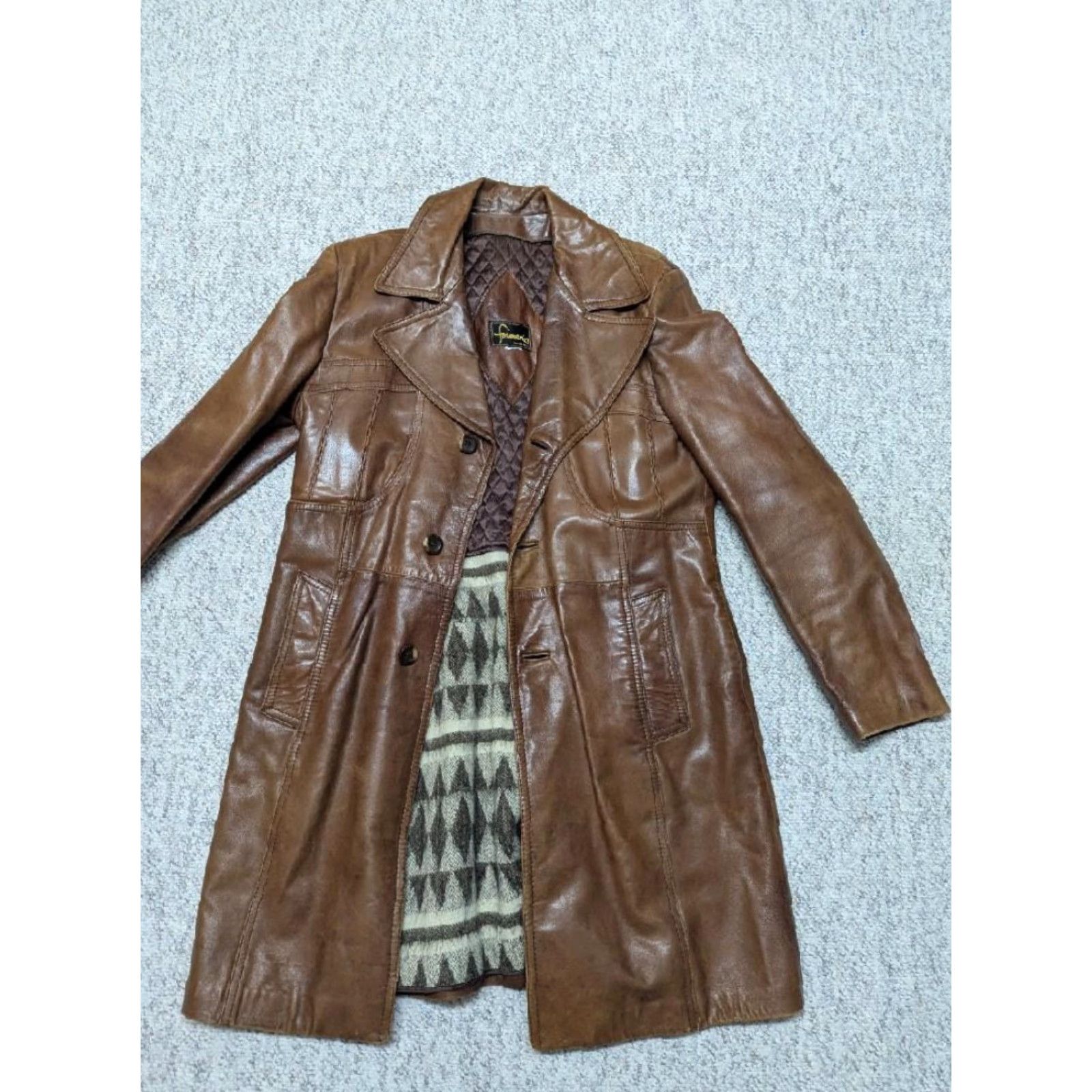 Vintage VINTAGE brown leather overcoat Mens 40 long SHERLOCK cortefiel Furmans Lambskin? Size US M / EU 48-50 / 2 - 4 Thumbnail