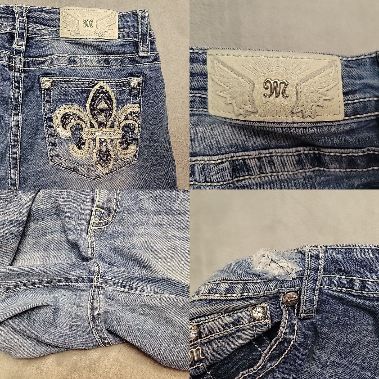 Miss Me MissMe Jeans Women 29 Faded Blue Denim Hailey Skinny Thick Stitch Cowboy M3725S Size 29" - 8 Thumbnail