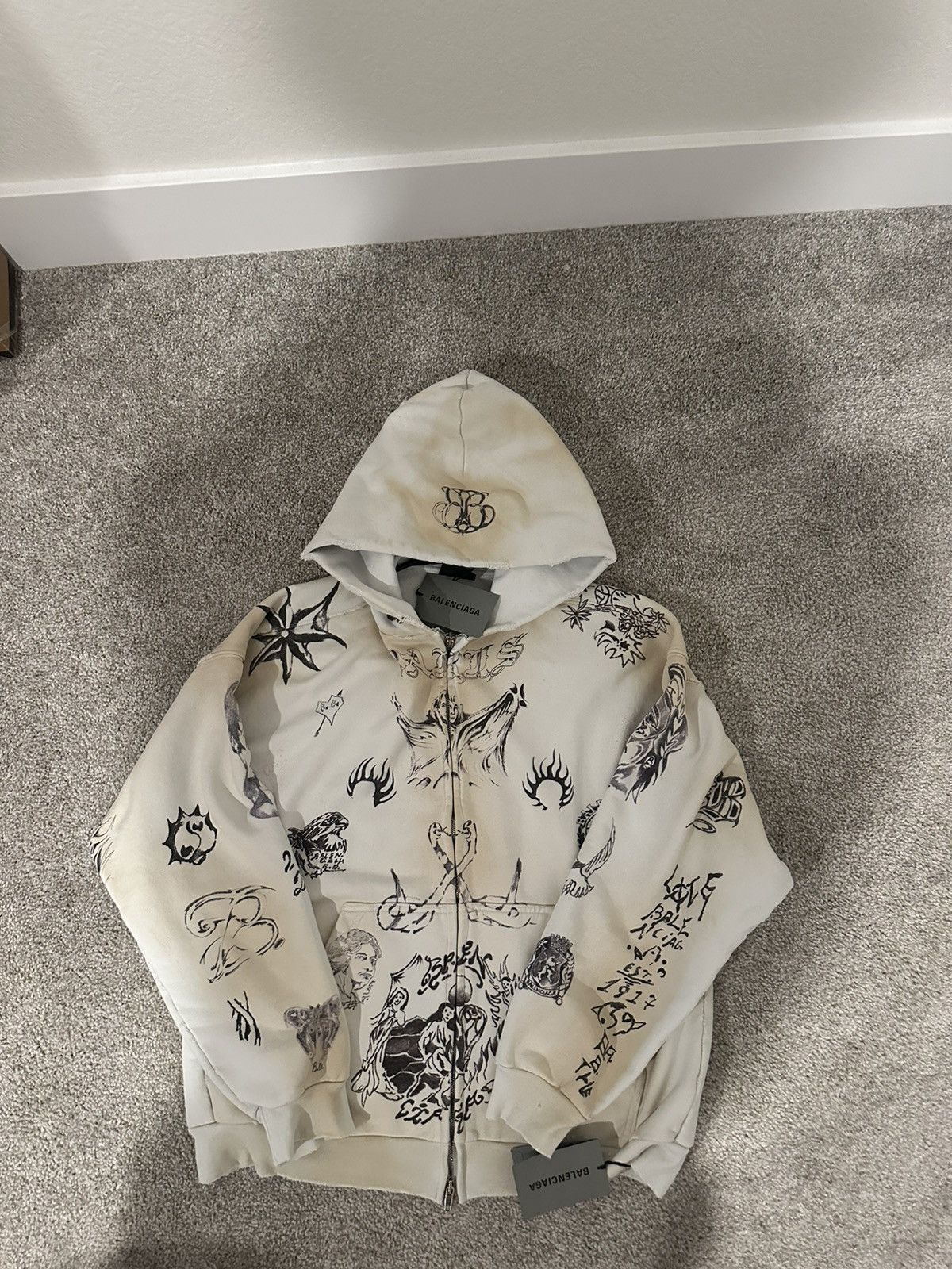 Pre-owned Balenciaga Tattoo Zip Up White