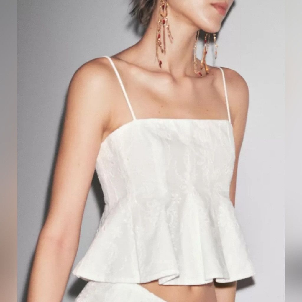 Zara NWT ZARA WOMAN COLLECTION EMBROIDERED GODET TOP Size XS / US 0-2 / IT 36-38 - 9 Thumbnail