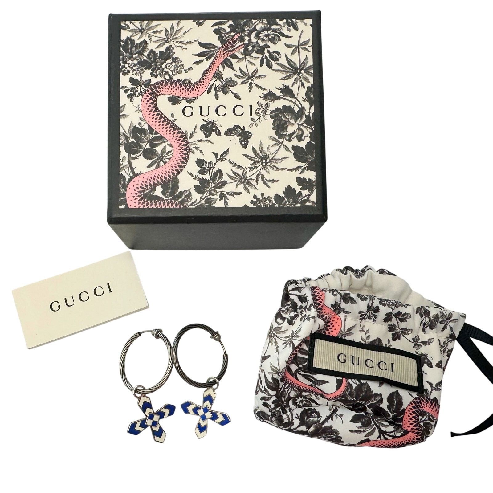 Gucci Gucci Enamel Cross Motif Hoop Earrings with Pouch & Box Size ONE SIZE - 1 Thumbnail