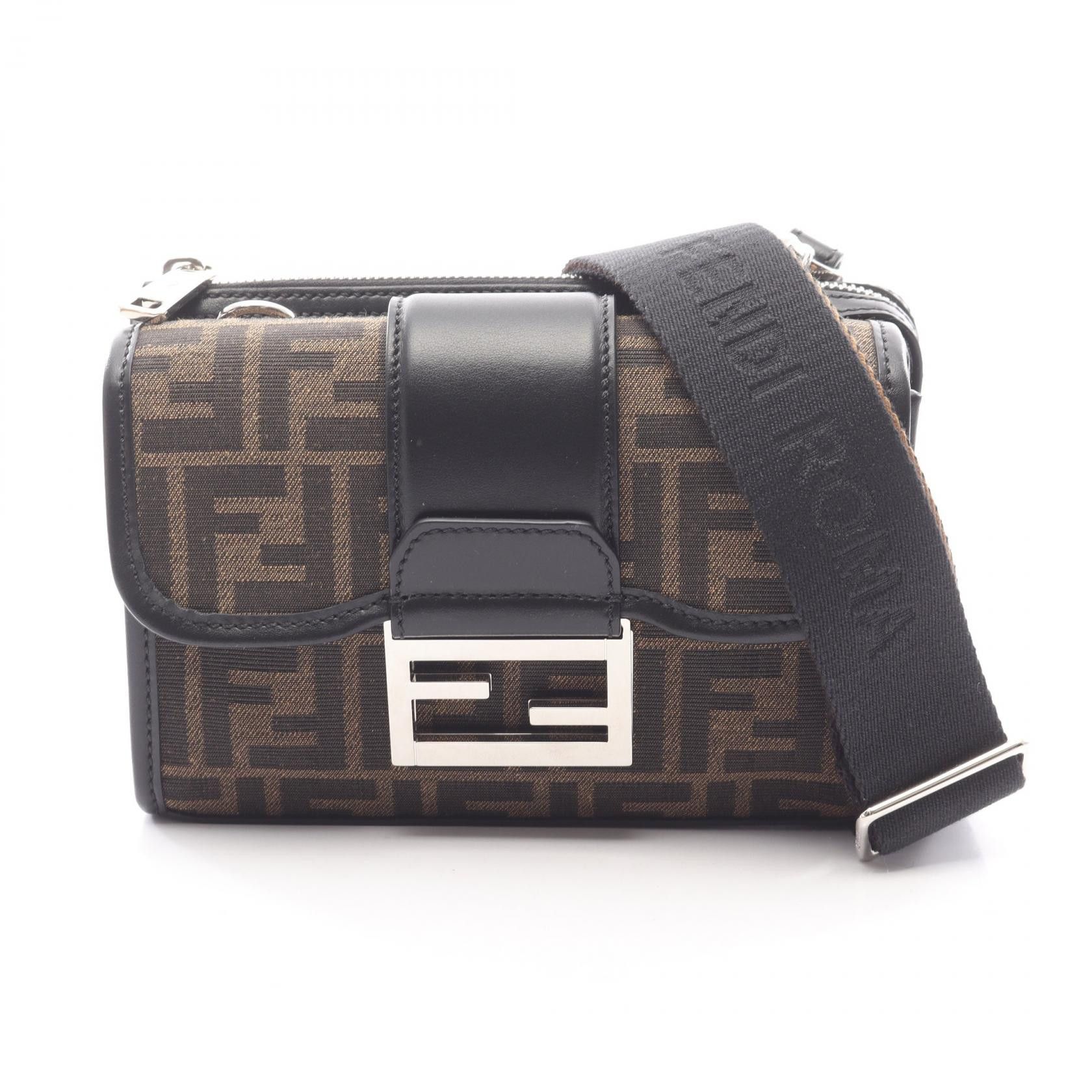 Fendi Fendi Fendi Double Baguette Canvas Leather Shoulder Bag Textile Shoulder Bag 7VA649ALWKF0L3T DUTY FREE for USA Size ONE SIZE - 1 Thumbnail