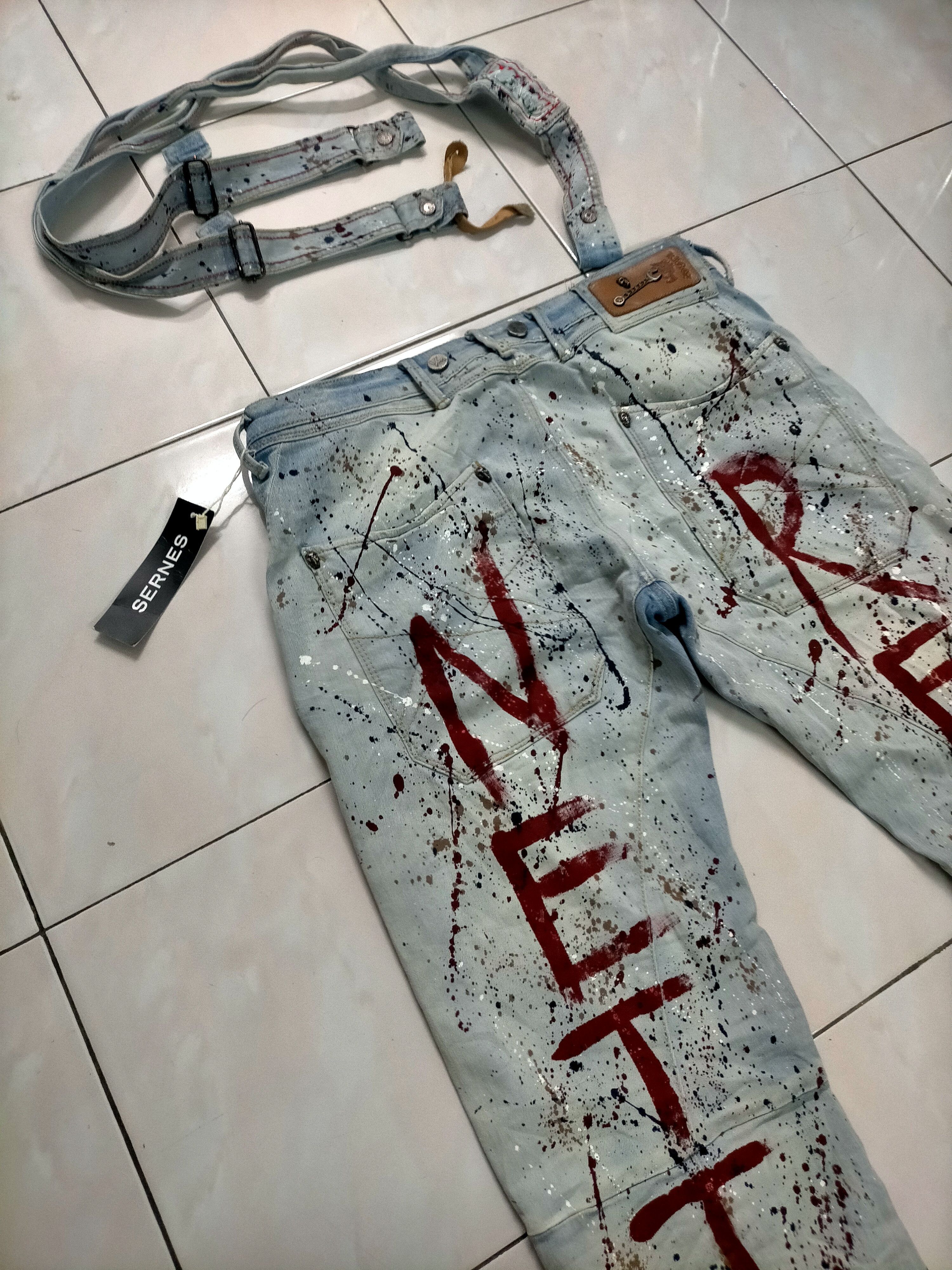 If Six Was Nine × Japanese Brand × Le Grande Bleu (L.G.B.) 🔥Rare Splatter Kingz Art Denim Crazy Design Size US 35 - 4 Thumbnail