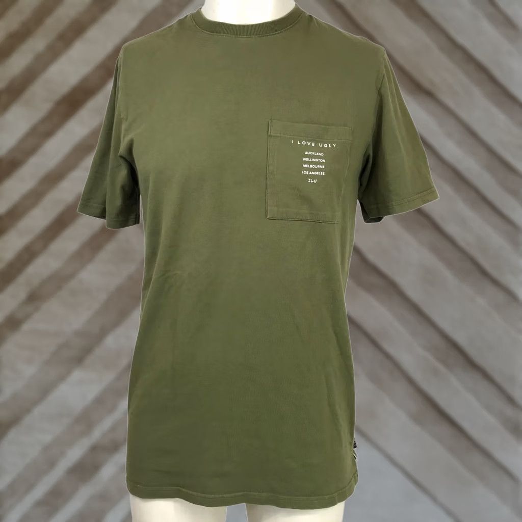 I Love Ugly I LOVE UGLY - Mens Small - Olive Crew Neck Cotton Blend Shirt Size US S / EU 44-46 / 1 - 1 Thumbnail
