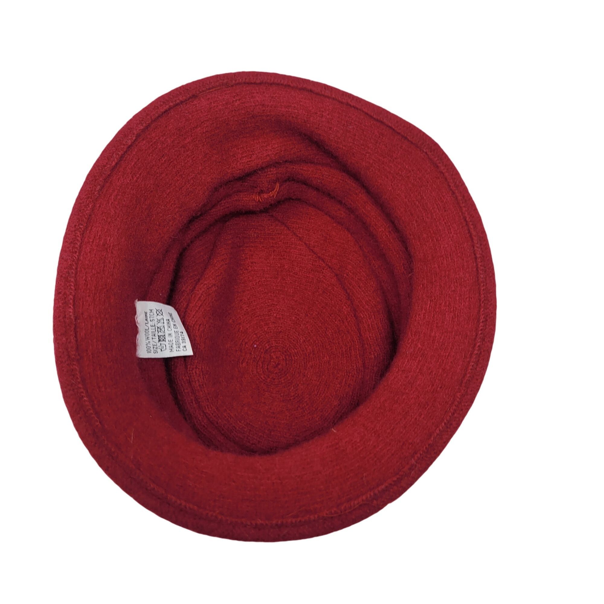 Vintage Vtg Red Wool Cloche Hat Floral Accent Sz 57cm Flapper Bob Ru Size ONE SIZE - 4 Thumbnail