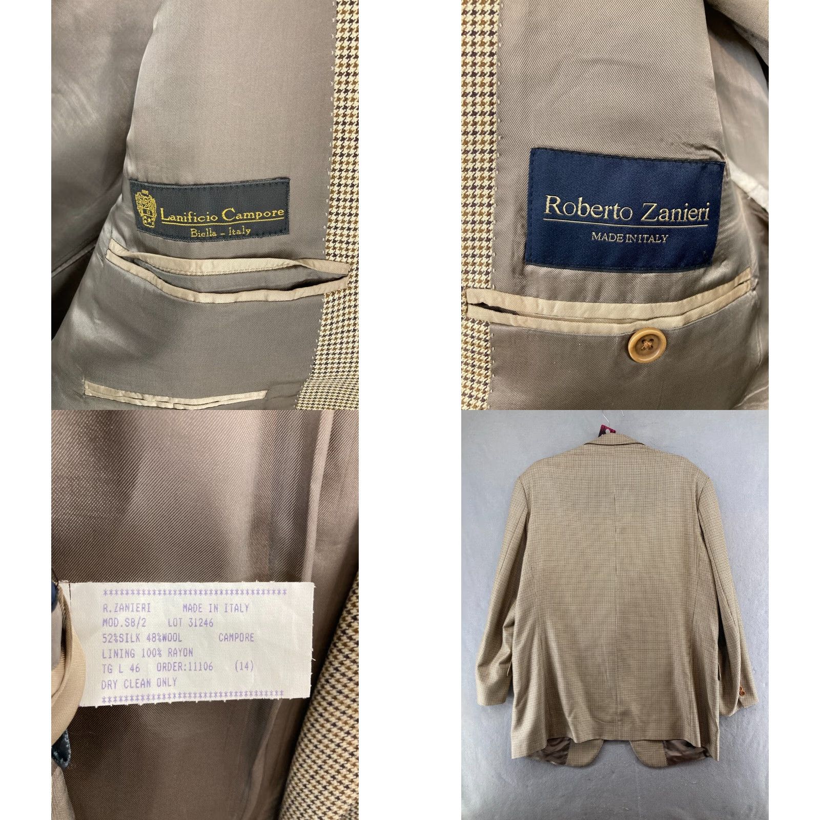 Vintage Roberto Zanieri Jacket Mens 46L Wool Blend Houndstooth Tan Italy Made Size US S / EU 44-46 / 1 - 8 Thumbnail