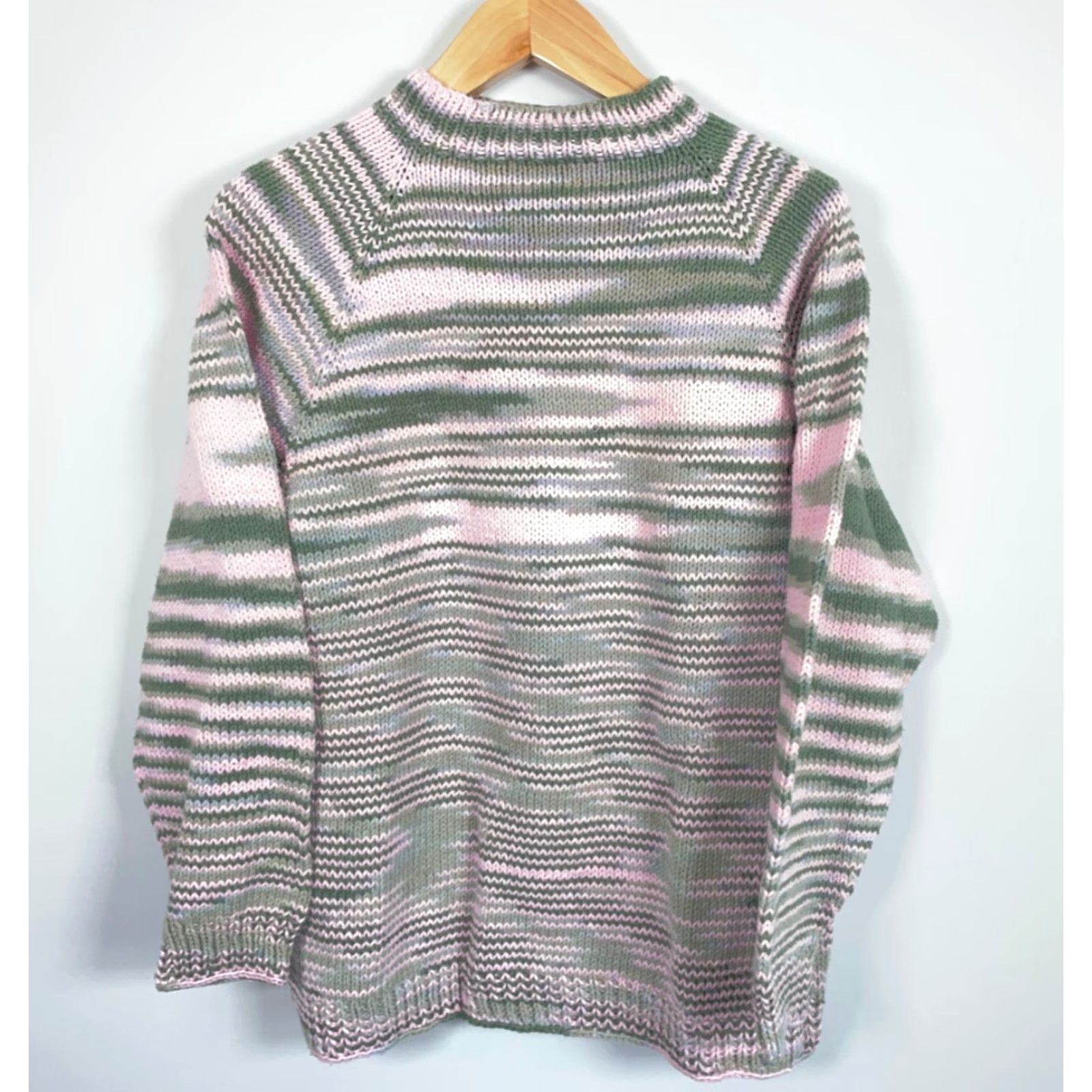 Vintage VINTAGE Handknit Sweater Women's Large Marled Pink Green Chunky Knit Mock Neck Cottage Pullover Casual 90s Hipster Retro Women L Pink Handwash Only Size L / US 10 / IT 46 - 2 Thumbnail