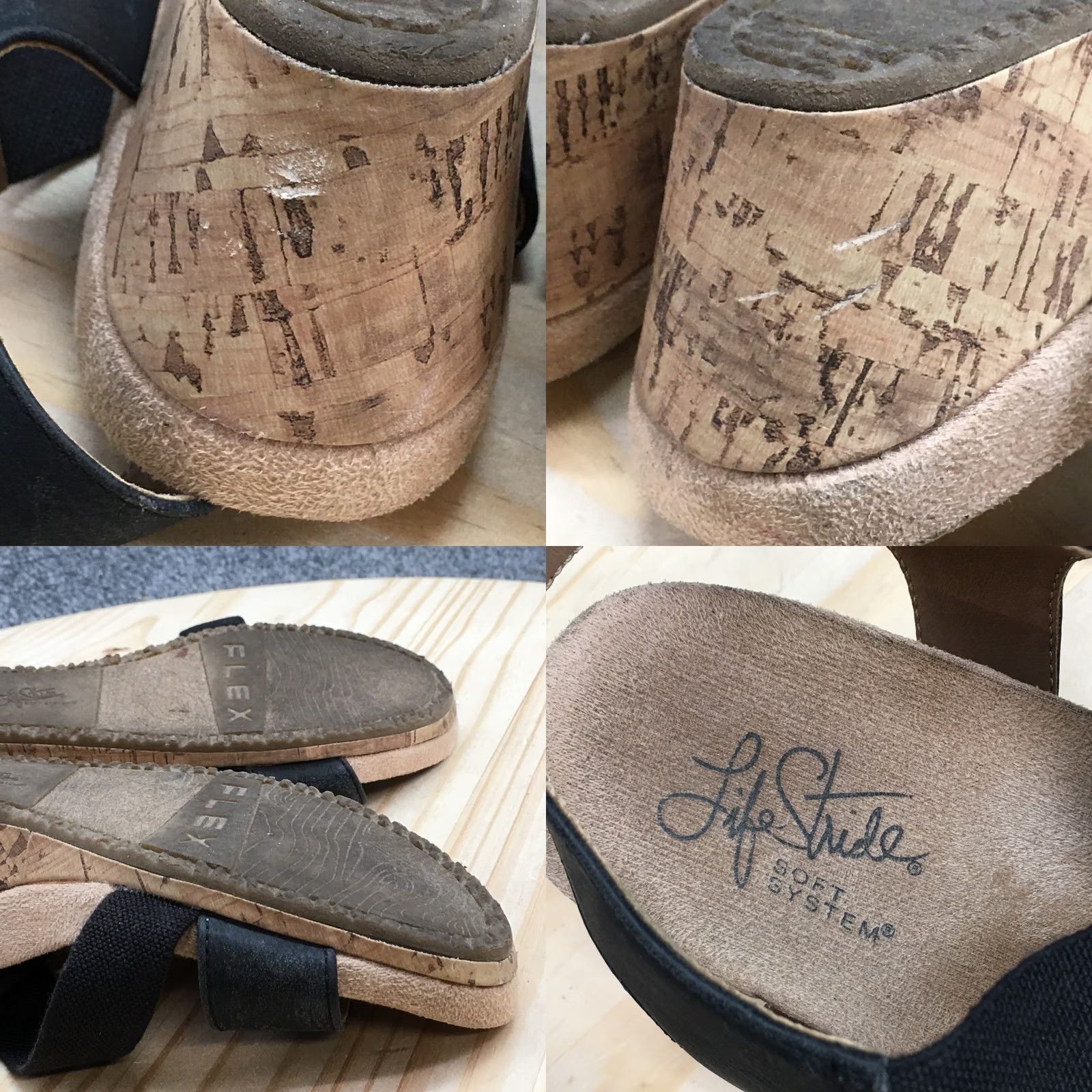 Vintage LifeStride Sandals Womens 7.5 M Black Wedge Slingback Crisscross Strap Comfort Size US 8 / IT 38 - 9 Thumbnail