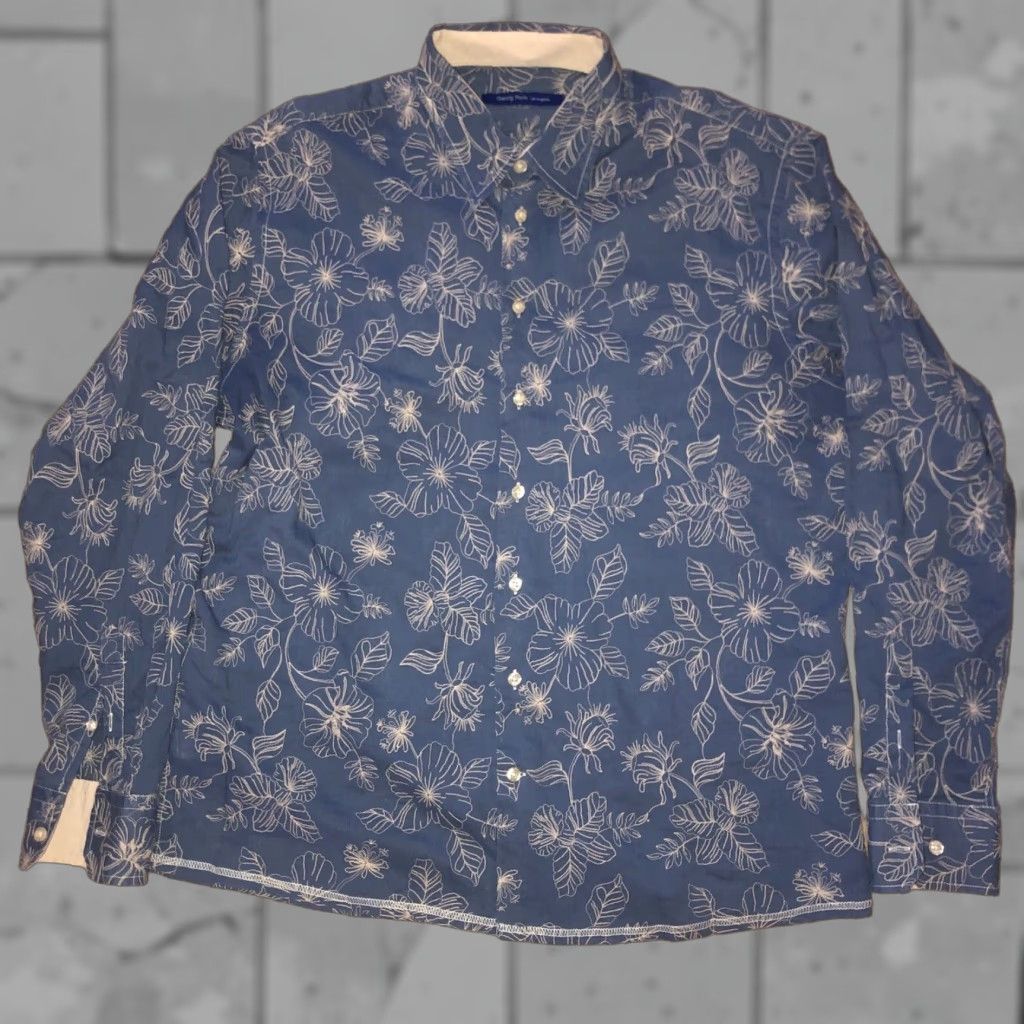 George VINTAGE Georg Roth Shirt Blue Embroidered Floral Mens XXL Long Sleeve Button-Up 2XL Floral Embroidered Angel Theme Art Flowers Mens Size US XXL / EU 58 / 5 - 1 Thumbnail