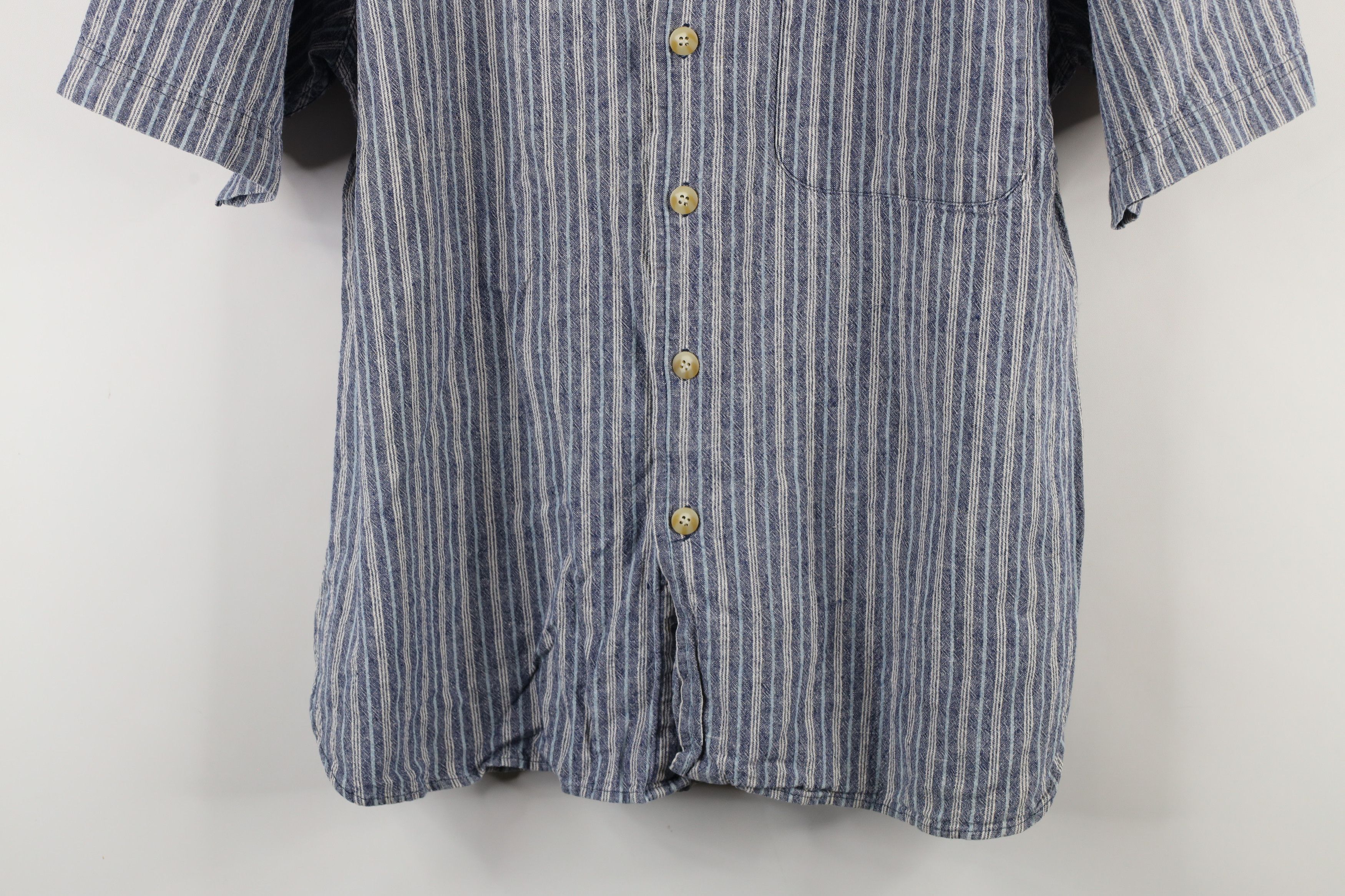 Vintage Vintage 90s Streetwear Striped Band Collar Button Shirt Size US L / EU 52-54 / 3 - 3 Thumbnail