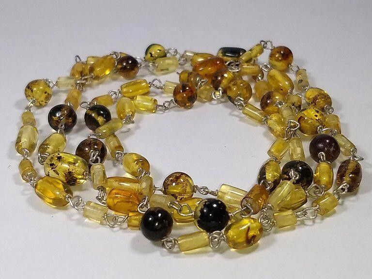 Handmade Alberto Juan Mexican Sterling Silver Amber Beaded Necklace Size ONE SIZE - 1 Thumbnail