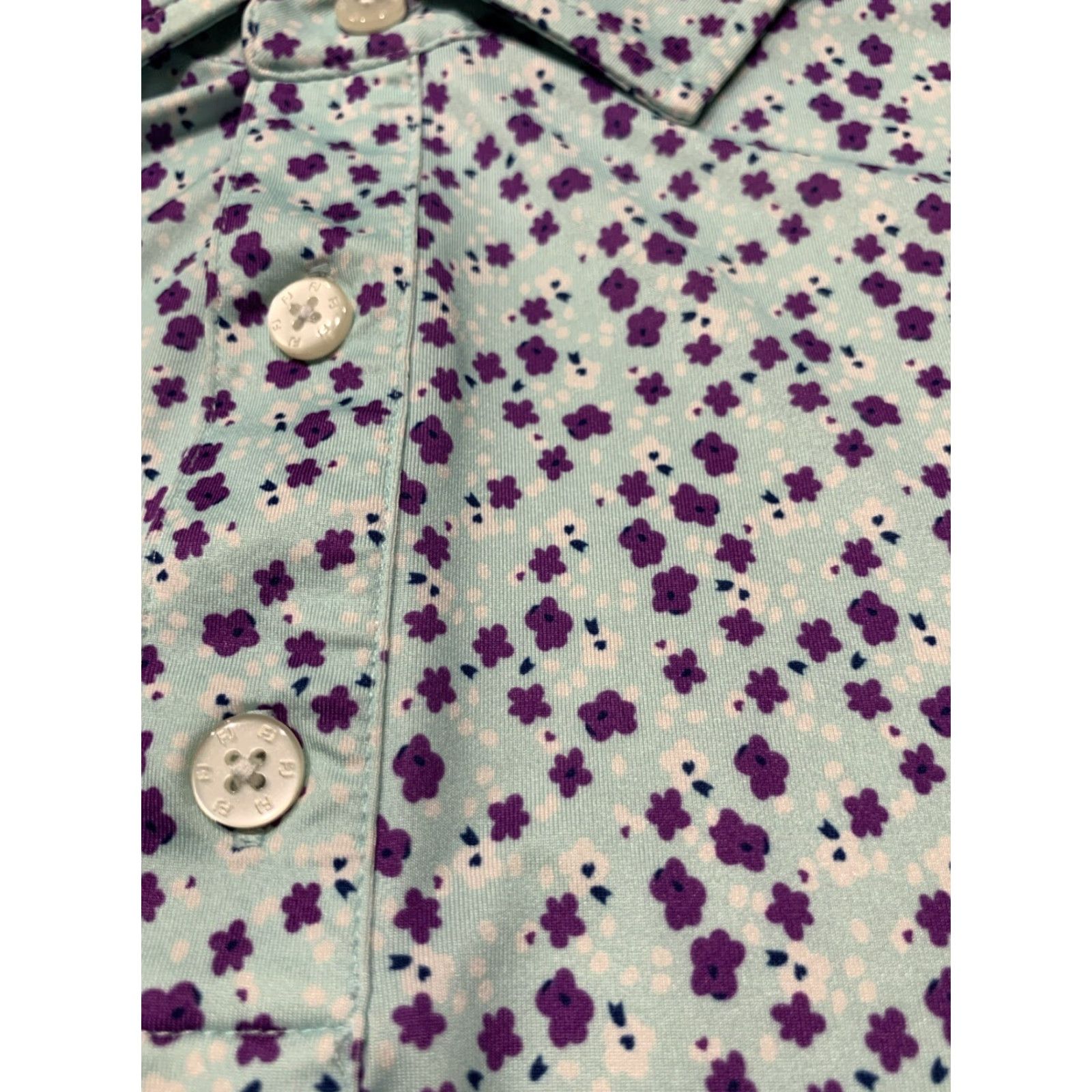 Footjoy VINTAGE FootJoy Polo Shirt Men Large Short Sleeve Floral Blue Golf Vicksburg CC Size US L / EU 52-54 / 3 - 2 Thumbnail