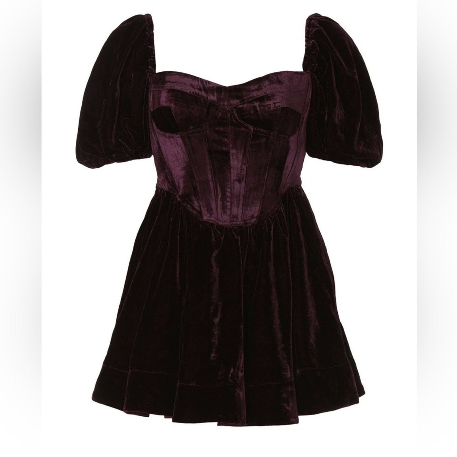 Selkie Bardot Velour Corset Mini Dress Size L Dark Red (item #045) Size L / US 10 / IT 46 - 14 Thumbnail