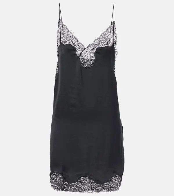 Saint Laurent Paris o1bcso1str0426 Lace Trimmed Satin Slip Dress in Black Size L / US 10 / IT 46 - 2 Thumbnail