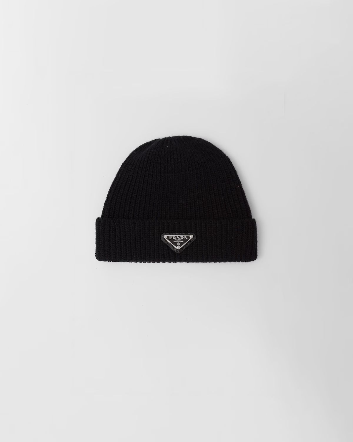 Pre-owned Hat X Prada Hat Beanie Triangle Logo Wool Umd489_3im_f0002_s_211 In Black