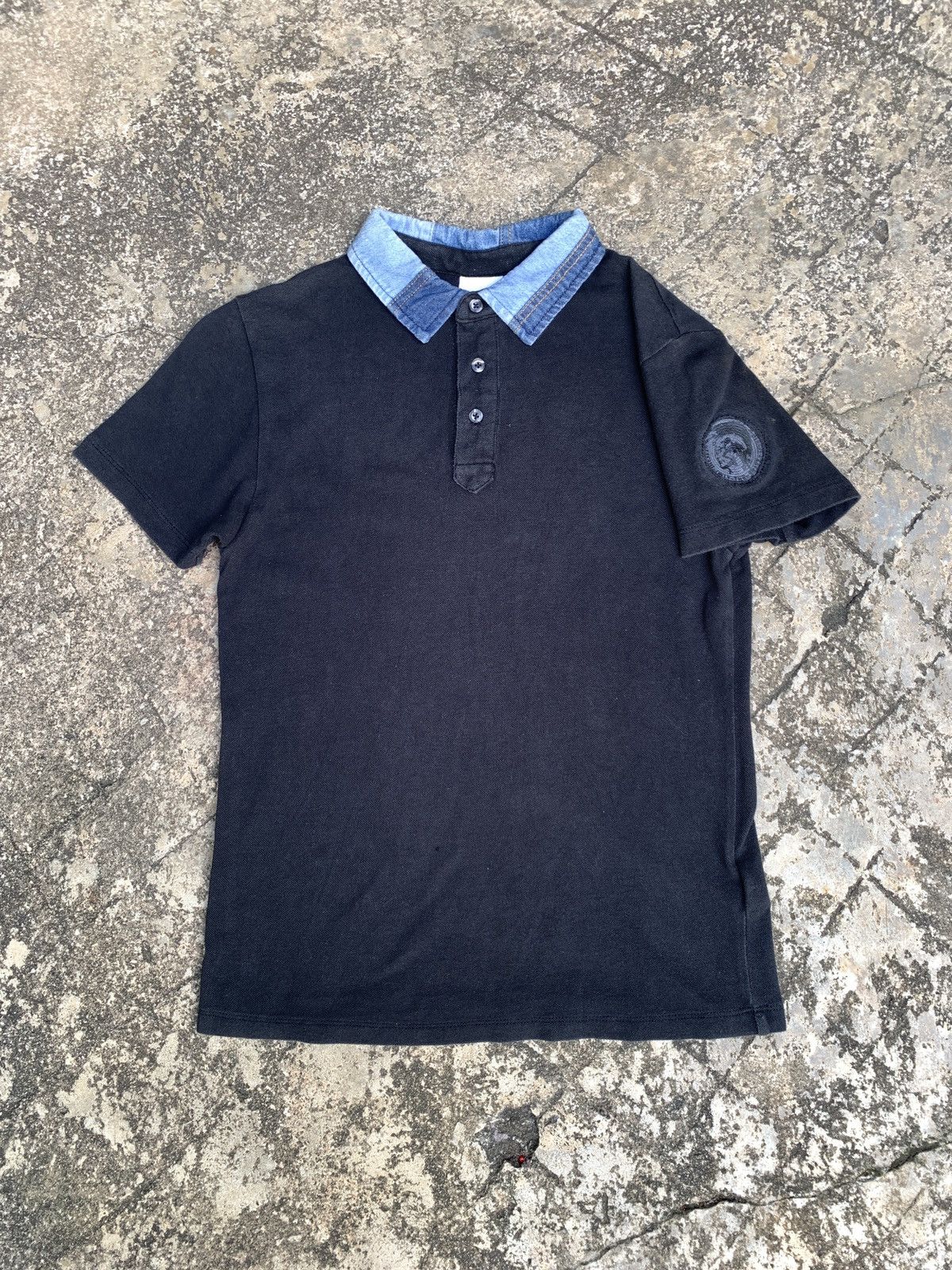 Diesel y2k Diesel Black Denim Collar Sleeves Mohawk Logo Polo Top Size S / US 4 / IT 40 - 1 Thumbnail