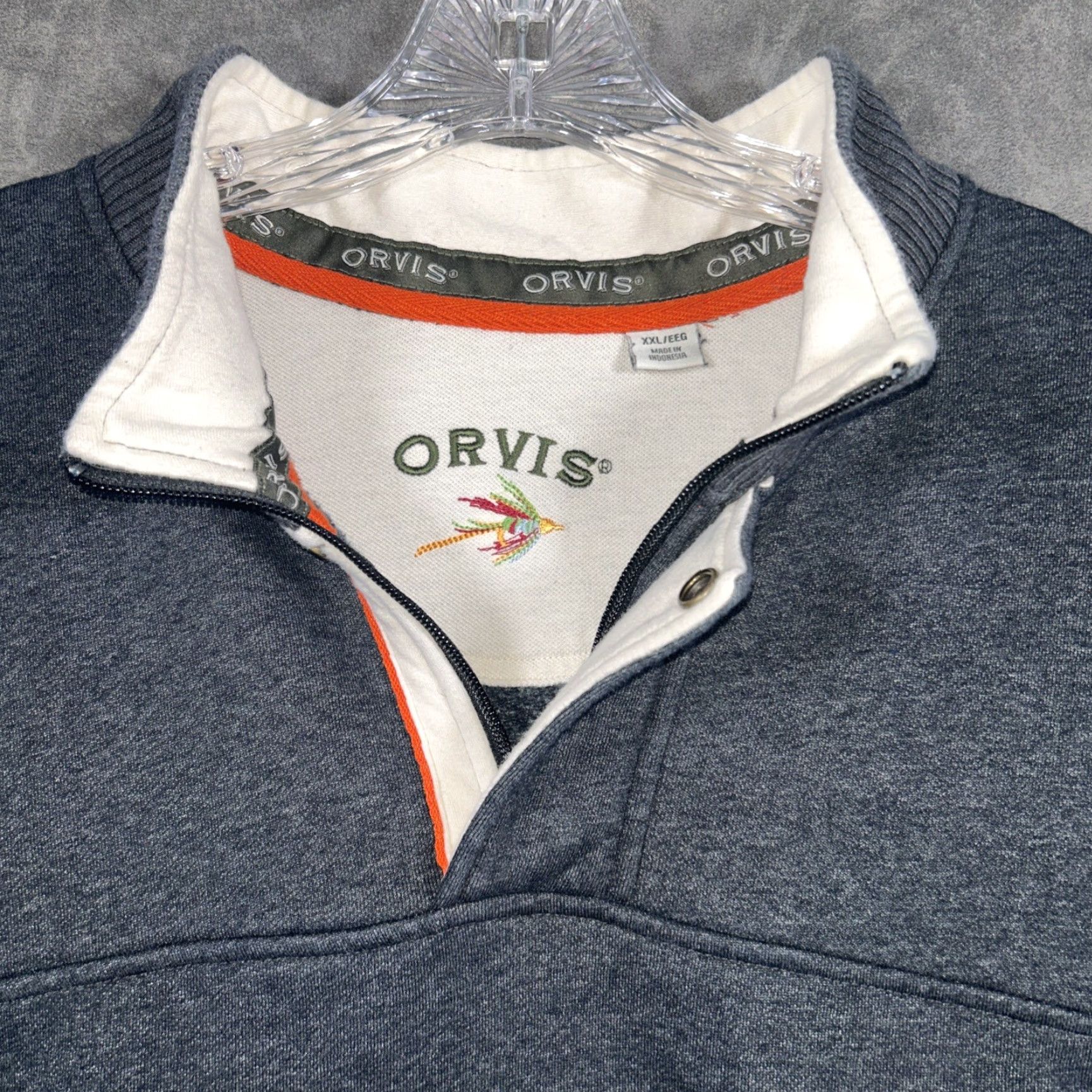 Orvis Orvis Mens 2XL Gray 1/4 Zip Pullover Mock Neck Sweater Button Casual Outdoor Pullover Cotton Blend Fleece Regular Size US XXL / EU 58 / 5 - 2 Thumbnail