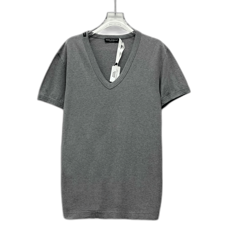 Dolce & Gabbana Dolce&Gabbana Gray Cotton V-Neck T-Shirt Size US L / EU 52-54 / 3 - 1 Thumbnail