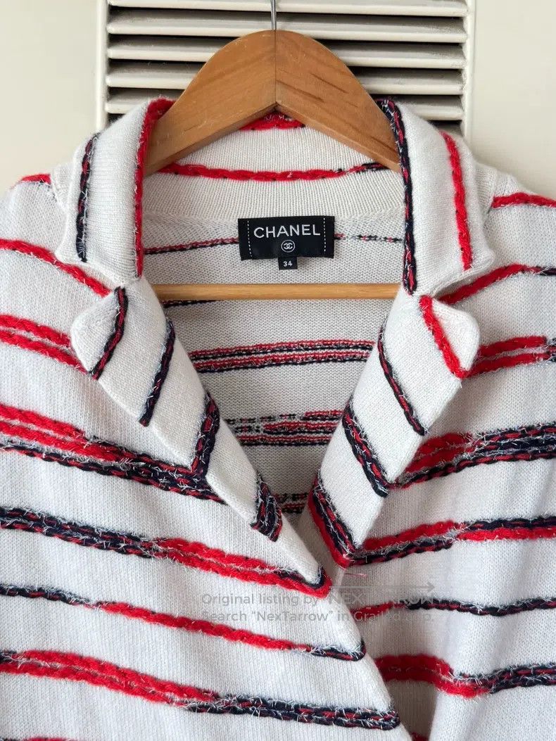 Chanel Chanel Classic red and white striped knitted jacket Size XXS / US 00 / IT 34 - 3 Thumbnail