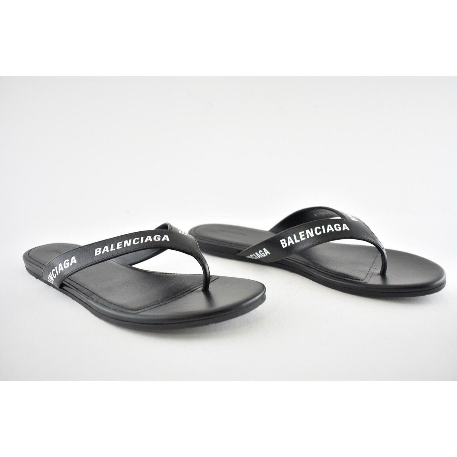 Balenciaga Balenciaga Black White Leather Logo Thong Slide Slip On Size US 6 / IT 36 - 2 Thumbnail
