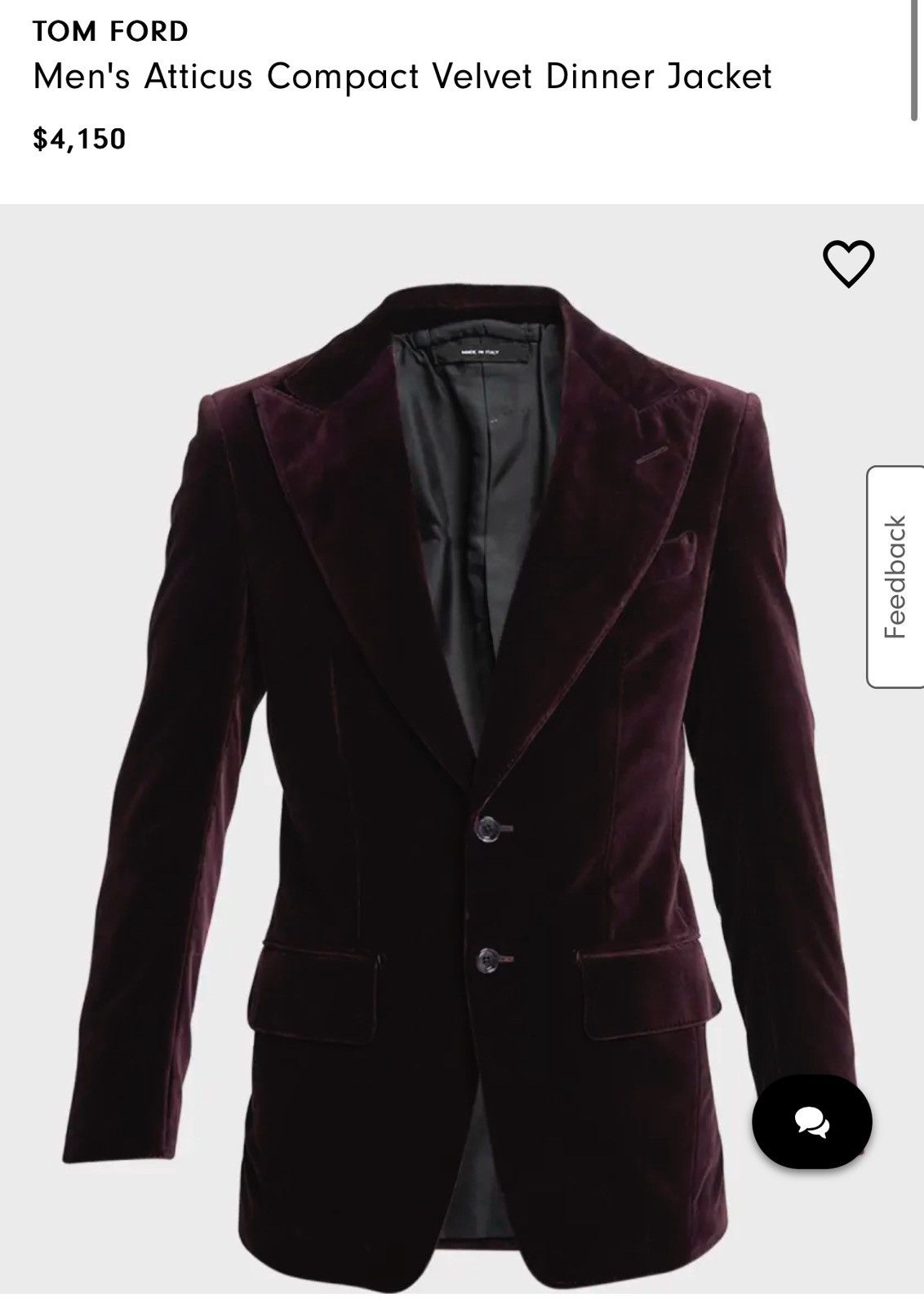TOM FORD Men's Atticus Compact Velvet Dinner Jacket 36R