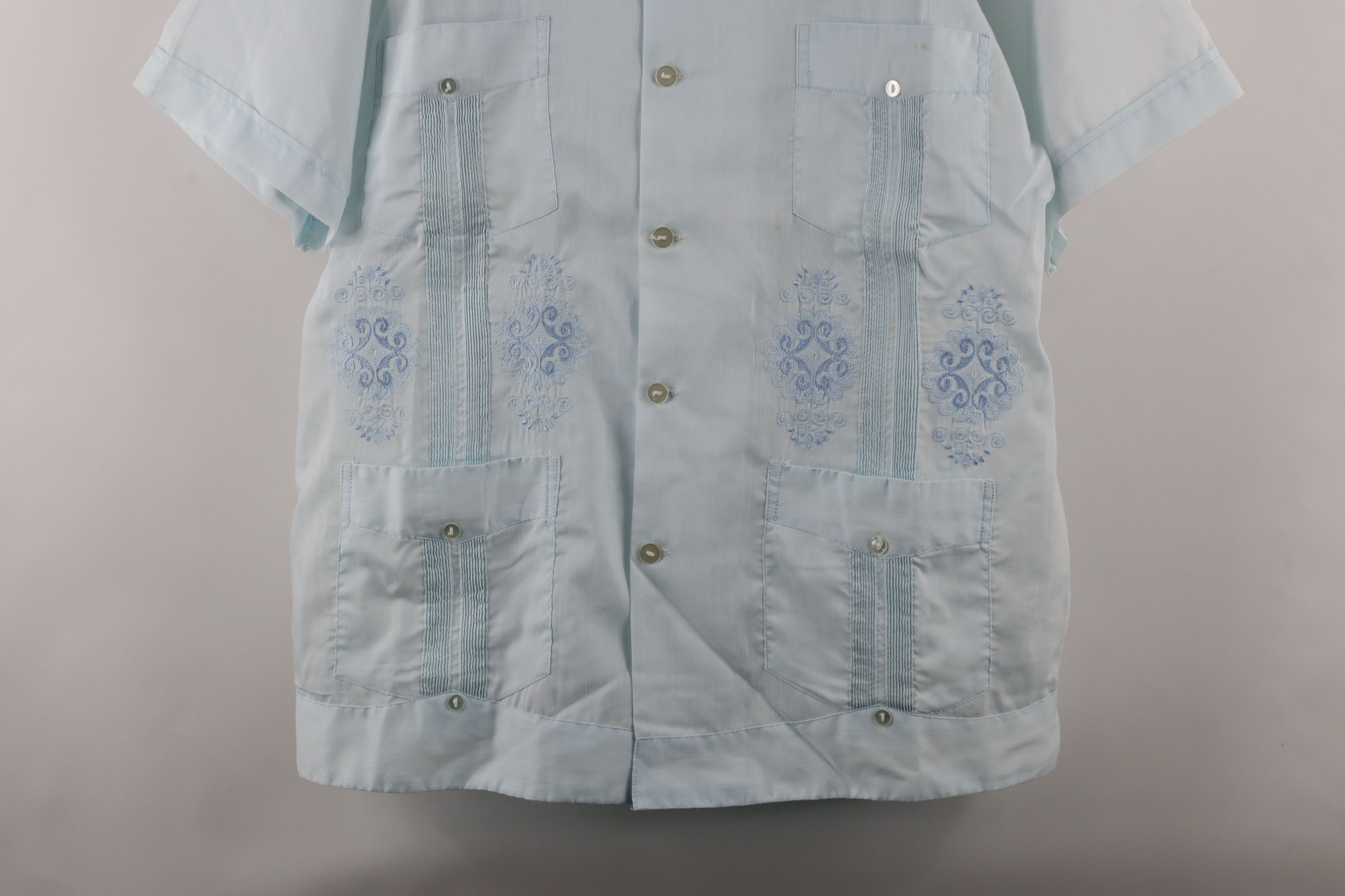 Vintage Vintage 50s 60s Guayabera Camp Collar Button Shirt Blue Size US L / EU 52-54 / 3 - 3 Thumbnail