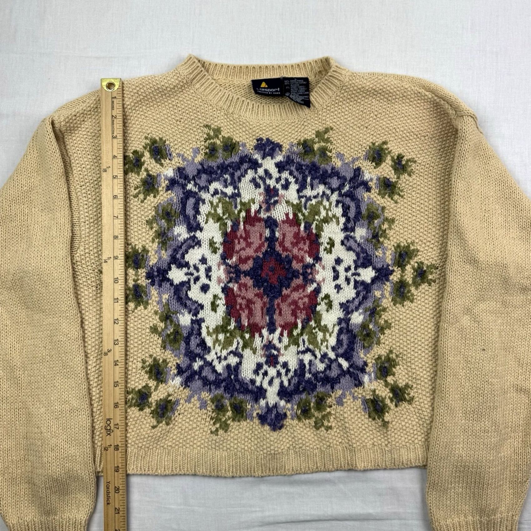 Vintage Vintage Liz Sport Floral Sweater Womens Large Cropped Knit Pullover Nature Y2K Size L / US 10 / IT 46 - 4 Thumbnail