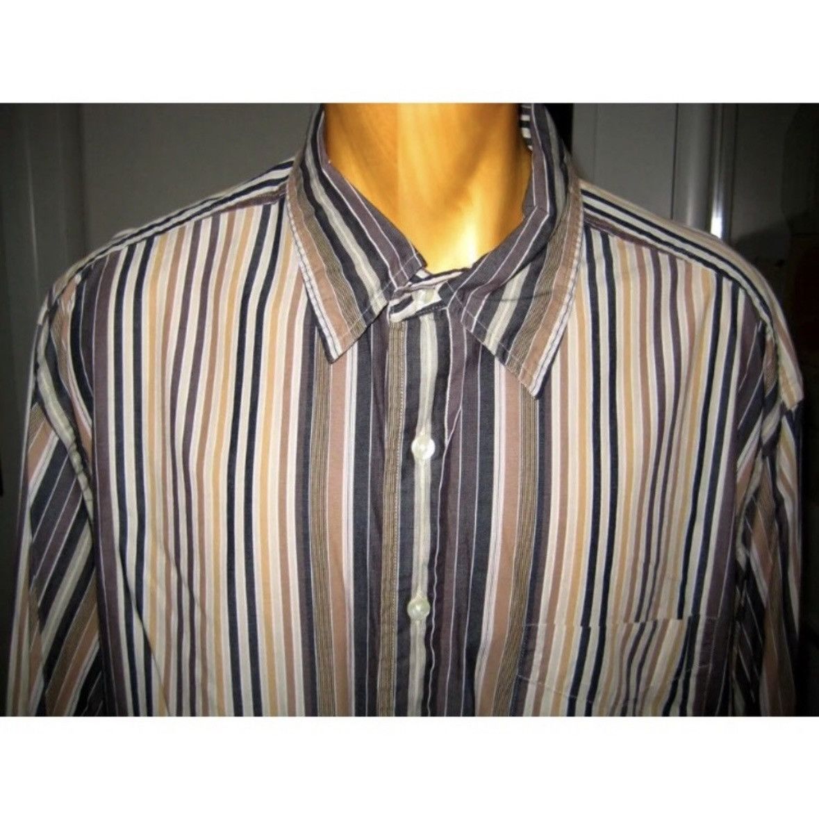 Gap VINTAGE 1990s MENS GAP SHIRT BROWN TAN STRIPE CLASSIC FIT XL Size US XL / EU 56 / 4 - 2 Thumbnail