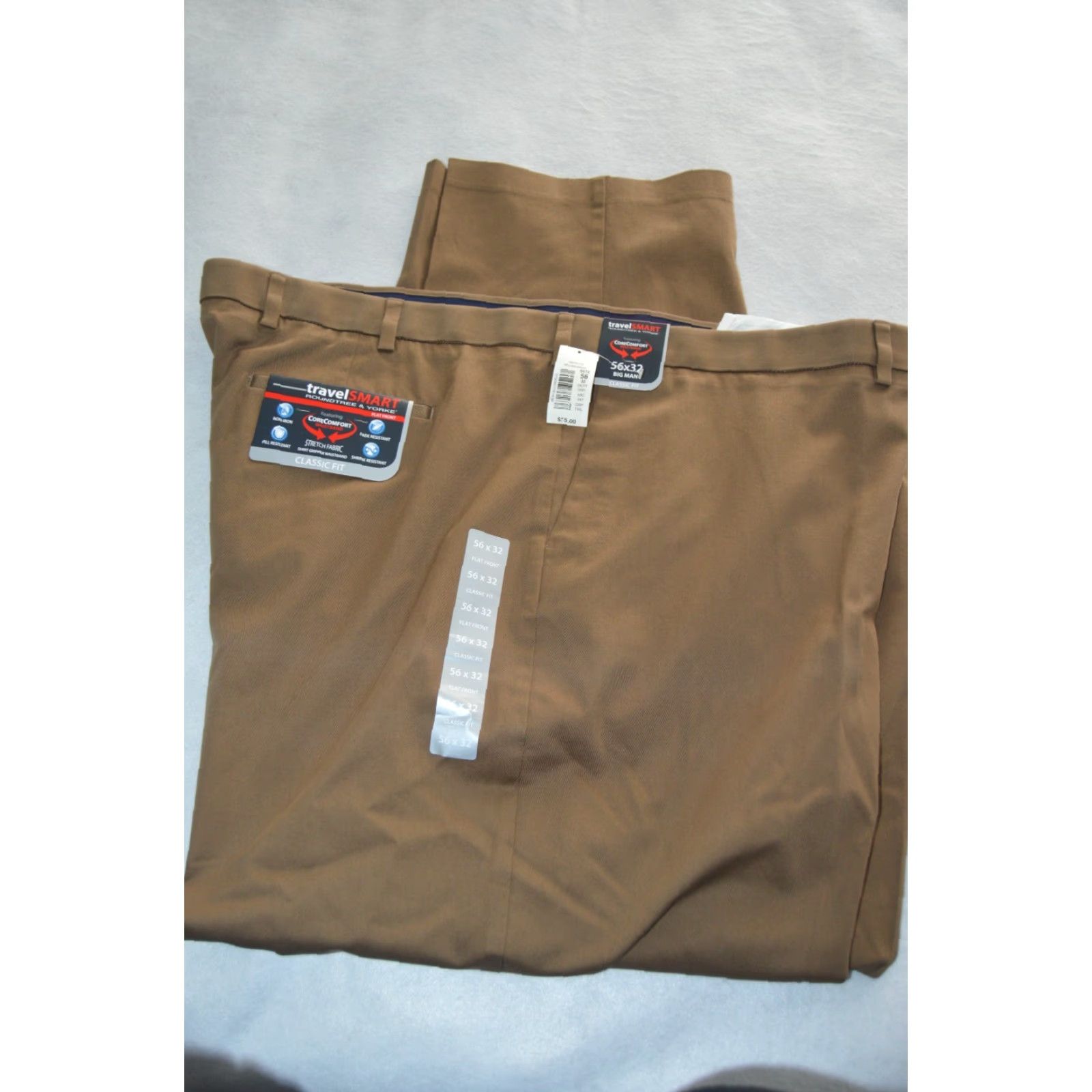 Roundtree & Yorke Mens ROUNDTREE & YORKE Travel Smart Classic Fit Flat Front Brown Pants 56x32 NWT Size US 40 / EU 56 - 4 Thumbnail