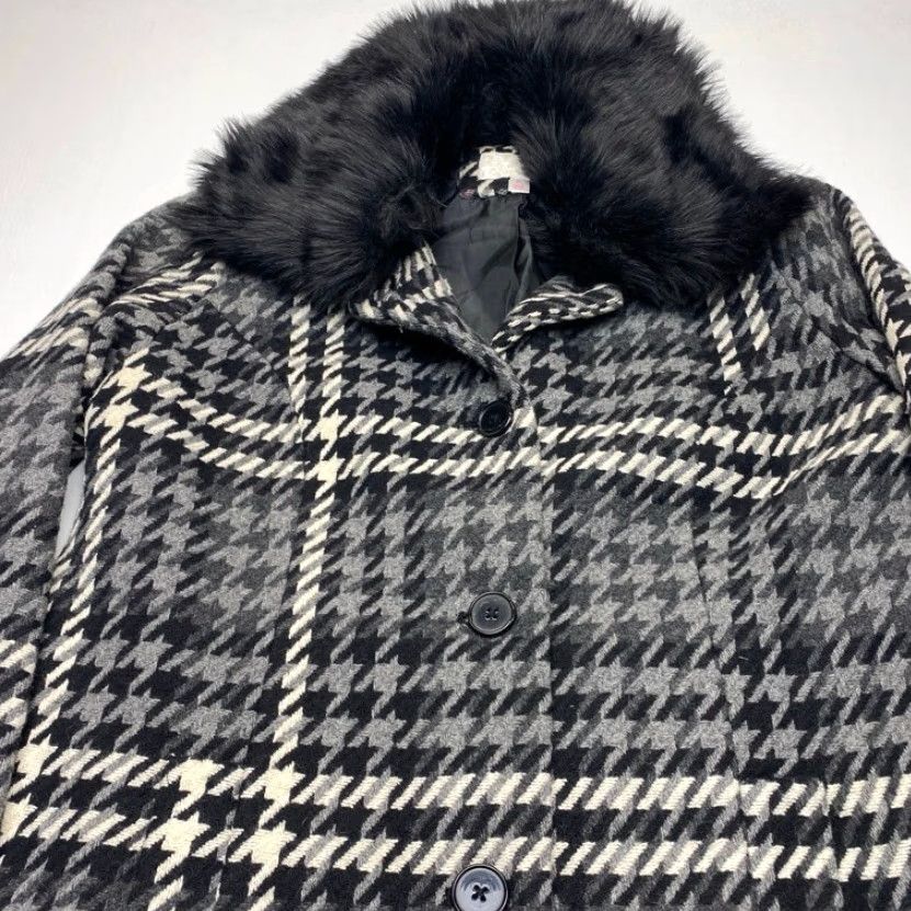 Vintage VINTAGE Xhilaration Wool Coat Womens XL Black Ivory Houndstooth Removable Collar Lined Size XL / US 12-14 / IT 48-50 - 5 Thumbnail