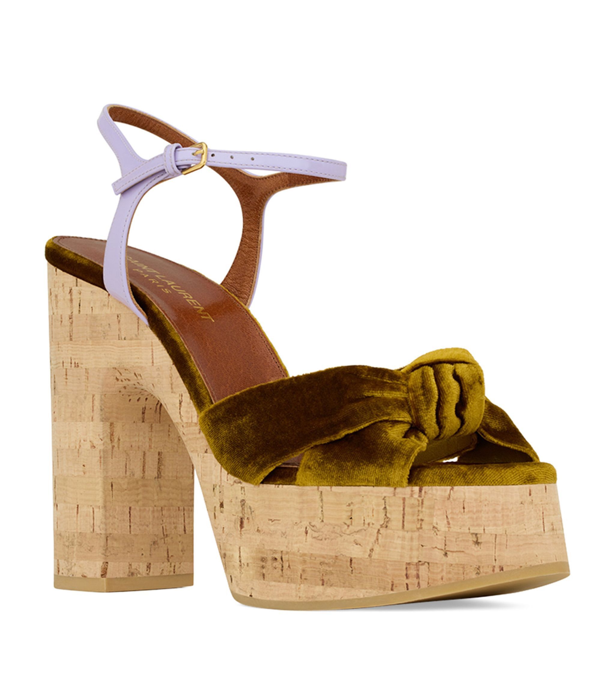 Saint Laurent Paris Saint Laurent Bianca Velvet & Leather Platform Sandals 39.5 Size US 8.5 / IT 38.5 - 9 Thumbnail
