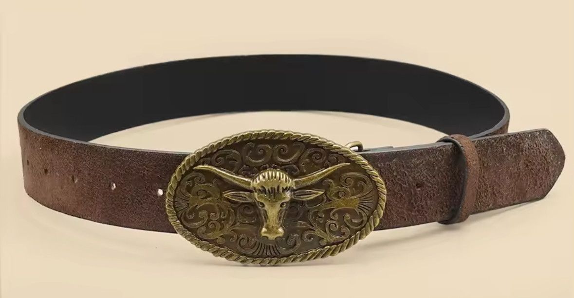 Other Unisex Trendy Western Retro Bullhead Buckle Belt Size 36 - 2 Thumbnail