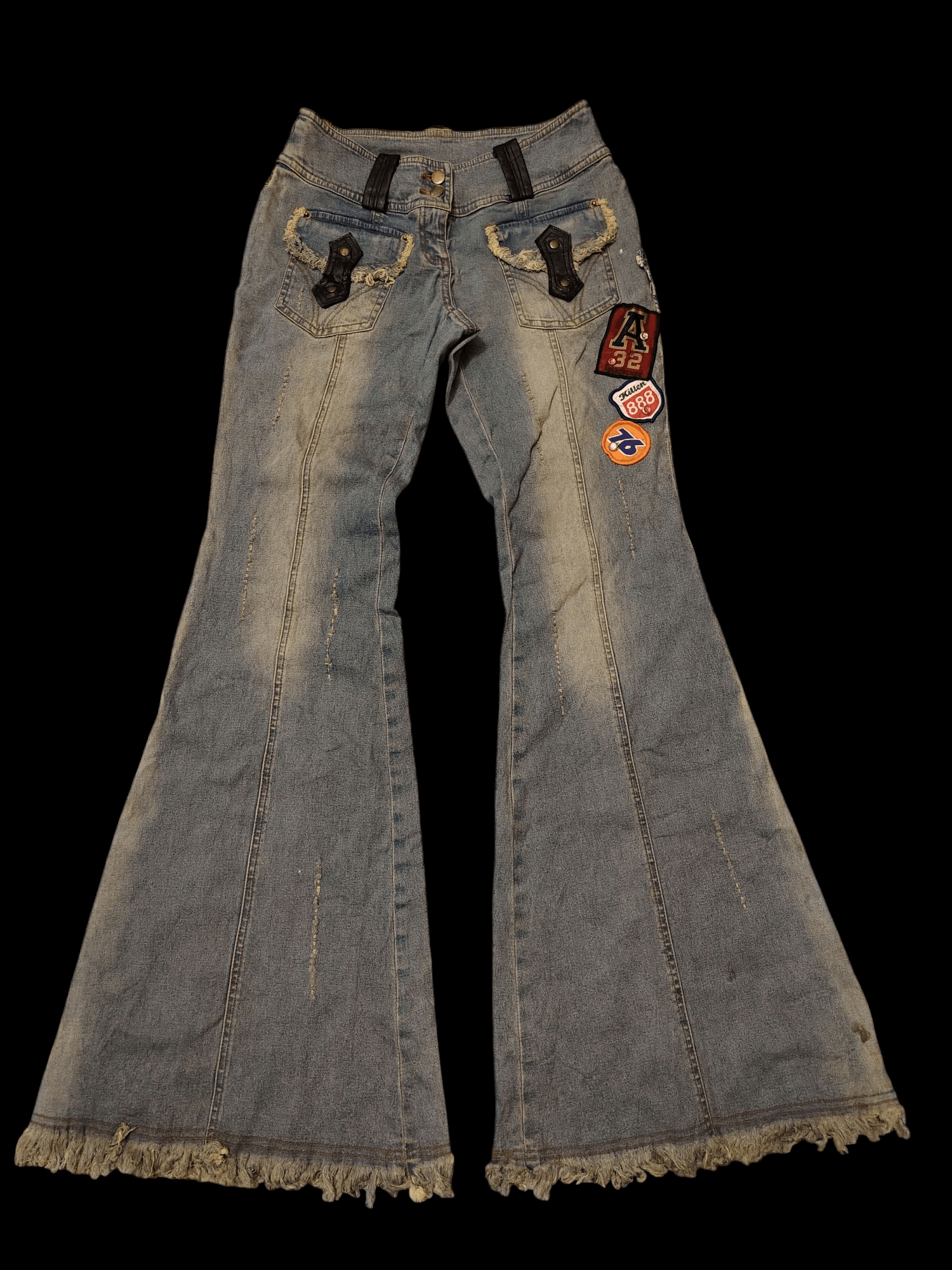 If Six Was Nine × Japanese Brand × Tornado Mart Insane 90s Poupine Bell Bottom distressed Jeans any patches Size 26" / US 2 / IT 38 - 1 Thumbnail
