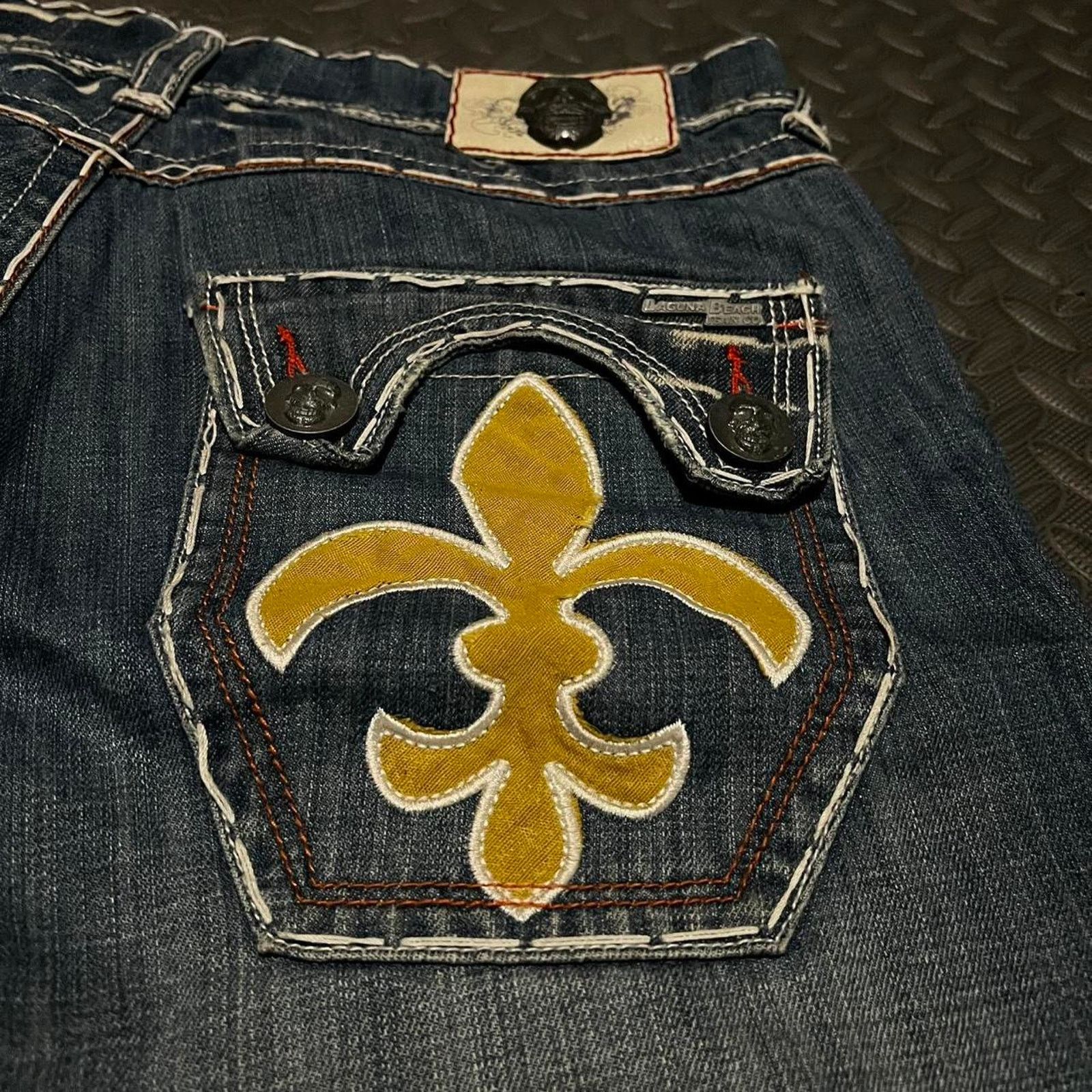 Other Baggy Vintage Laguna Beach Swarovski Hand Made Denim Shorts Size US 36 / EU 52 - 2 Thumbnail