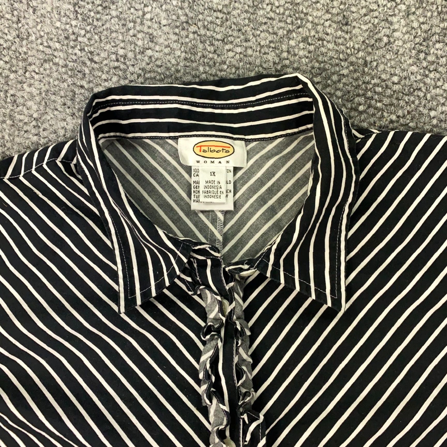 Talbots Talbots Shirt Womens 1X Black/White Striped Button Up Ruffled Size XL / US 12-14 / IT 48-50 - 2 Thumbnail
