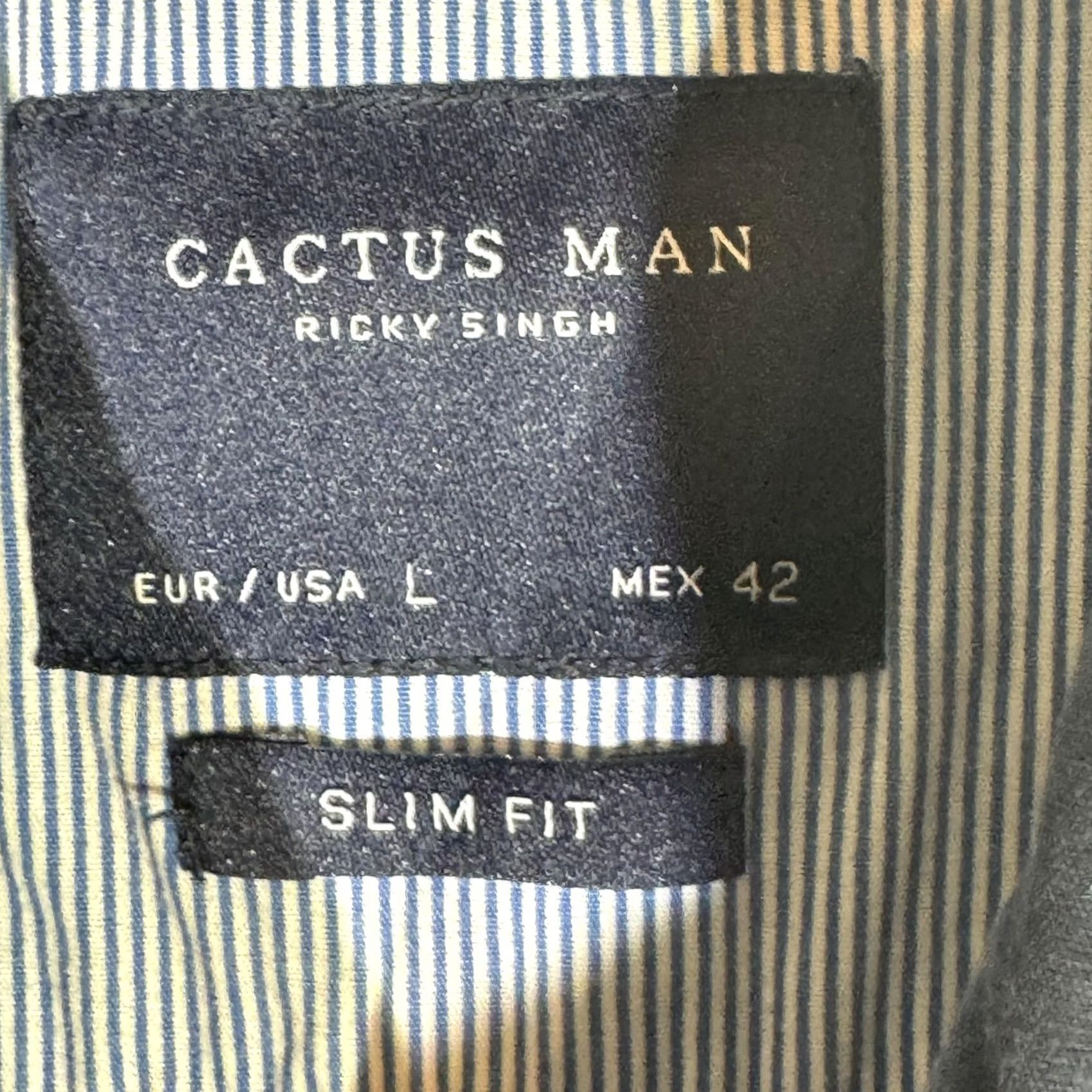 Vintage Cactus Man Shirt Mens Large Slim Fit Button Down Long Sleeve Polka Dot Cotton Blue Size 42R - 7 Thumbnail