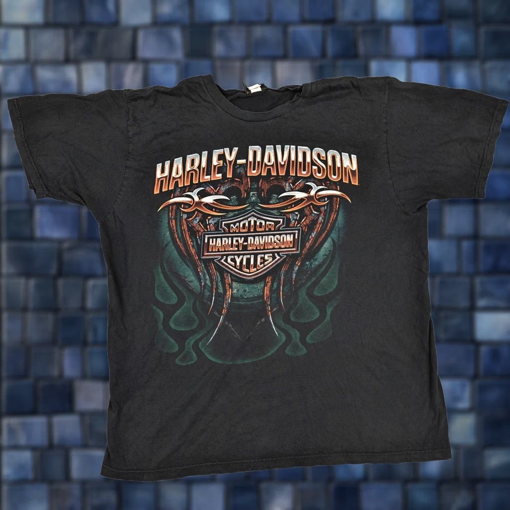 Harley Davidson Harley-Davidson Shirt Mens XL Black Boston Flames Logo Double Sided Tee 2011 Size US XL / EU 56 / 4 - 1 Thumbnail