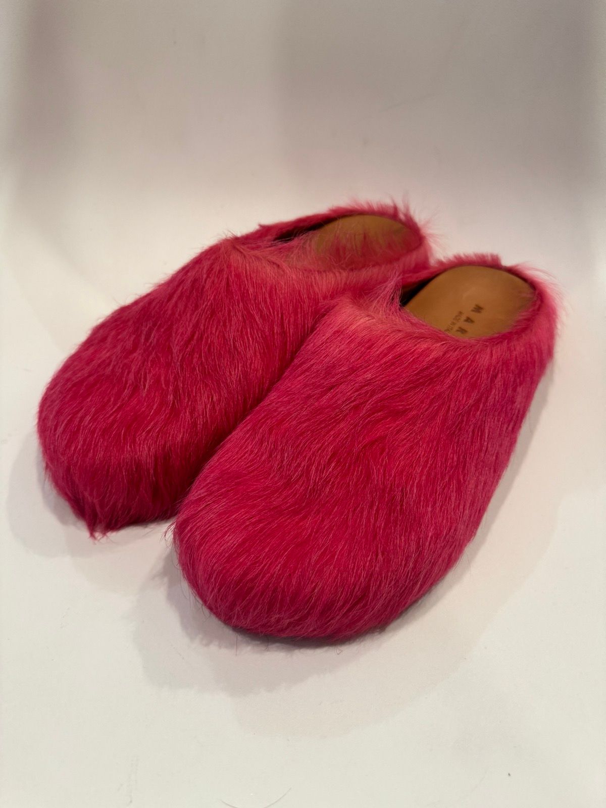 Pre-owned Marni Fur Hair Mule Shoes Pink/red